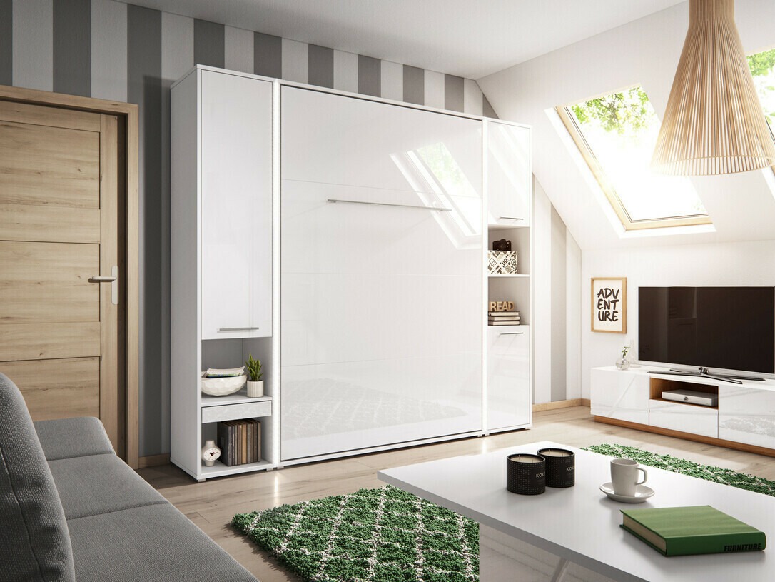 Zidni krevet Concept Pro Lenart Levfere 108 (Bijela + Sjajno bijela)