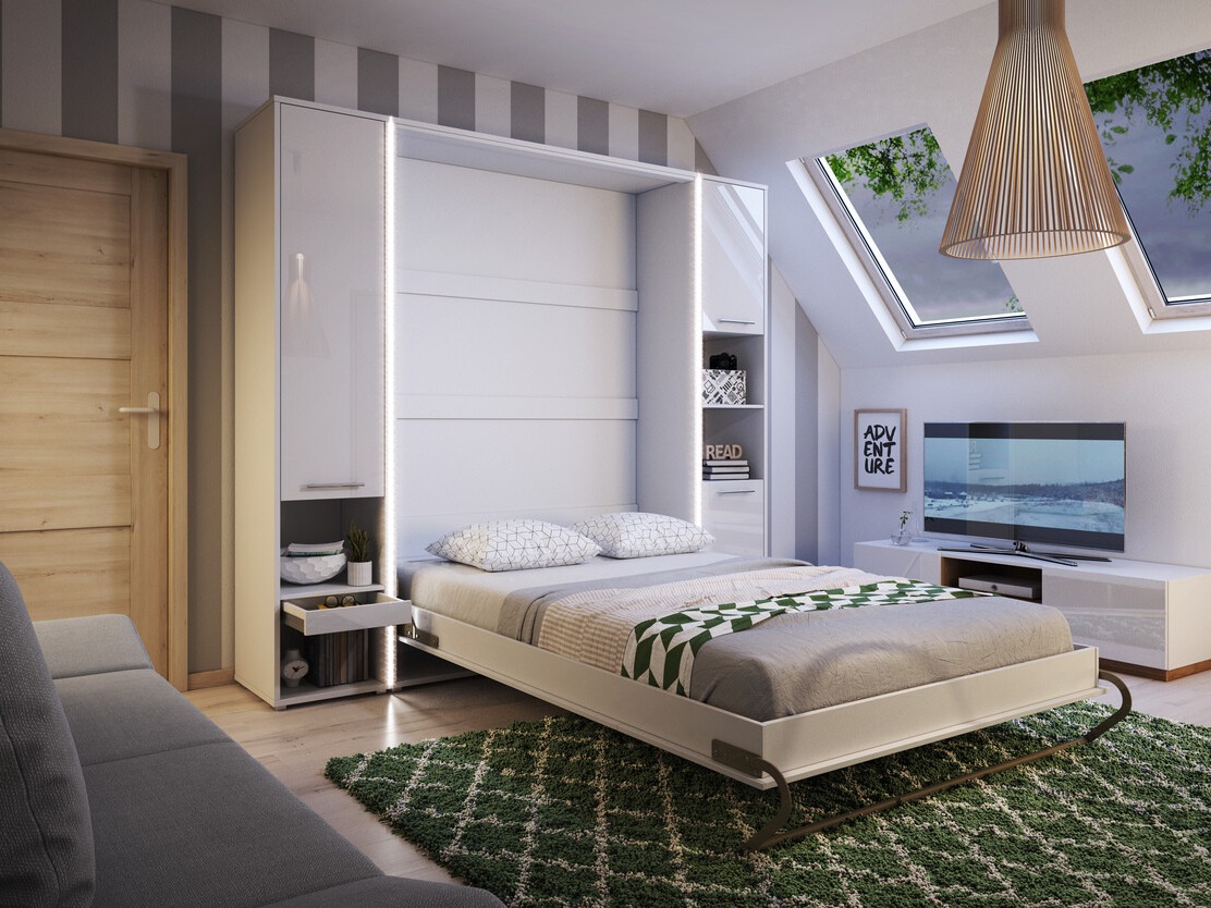 Zidni krevet Concept Pro Lenart Levfere 108 (Bijela + Sjajno bijela)