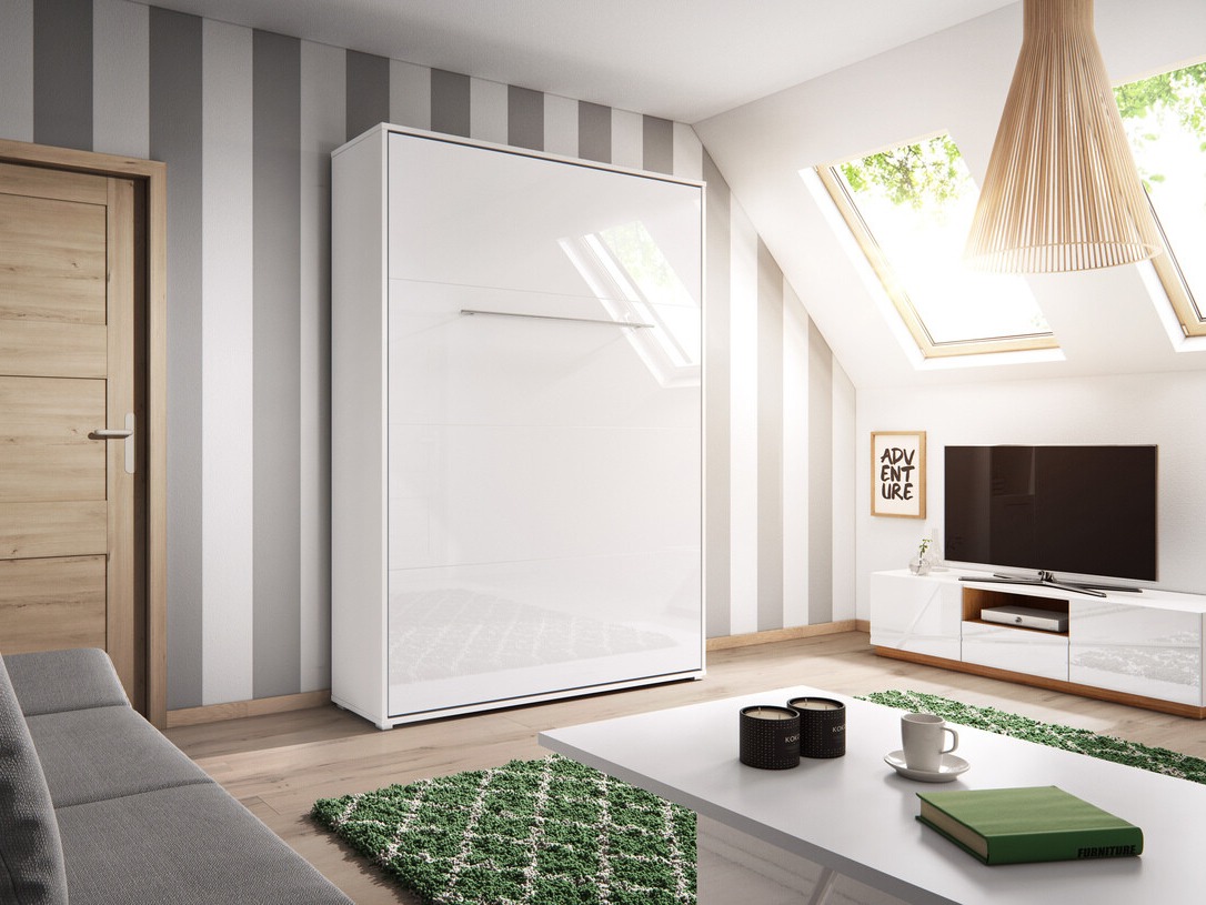 Zidni krevet Concept Pro Lenart Levfere 108 (Bijela + Sjajno bijela)