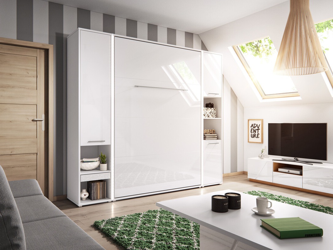 Zidni krevet Concept Pro Lenart Levfere 108 (Bijela + Sjajno bijela)