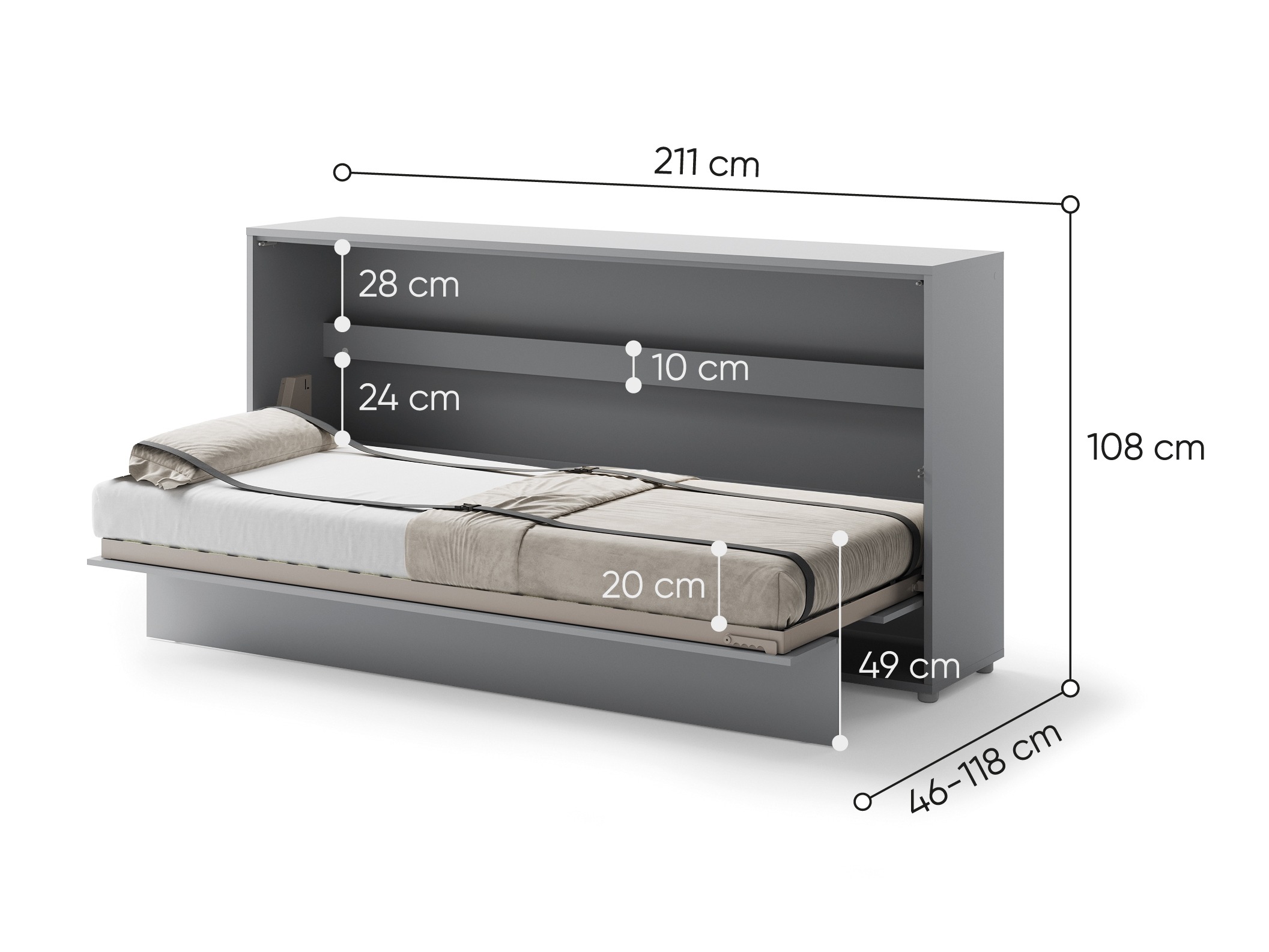 Zidni krevet Concept Pro Lenart V (Siva)