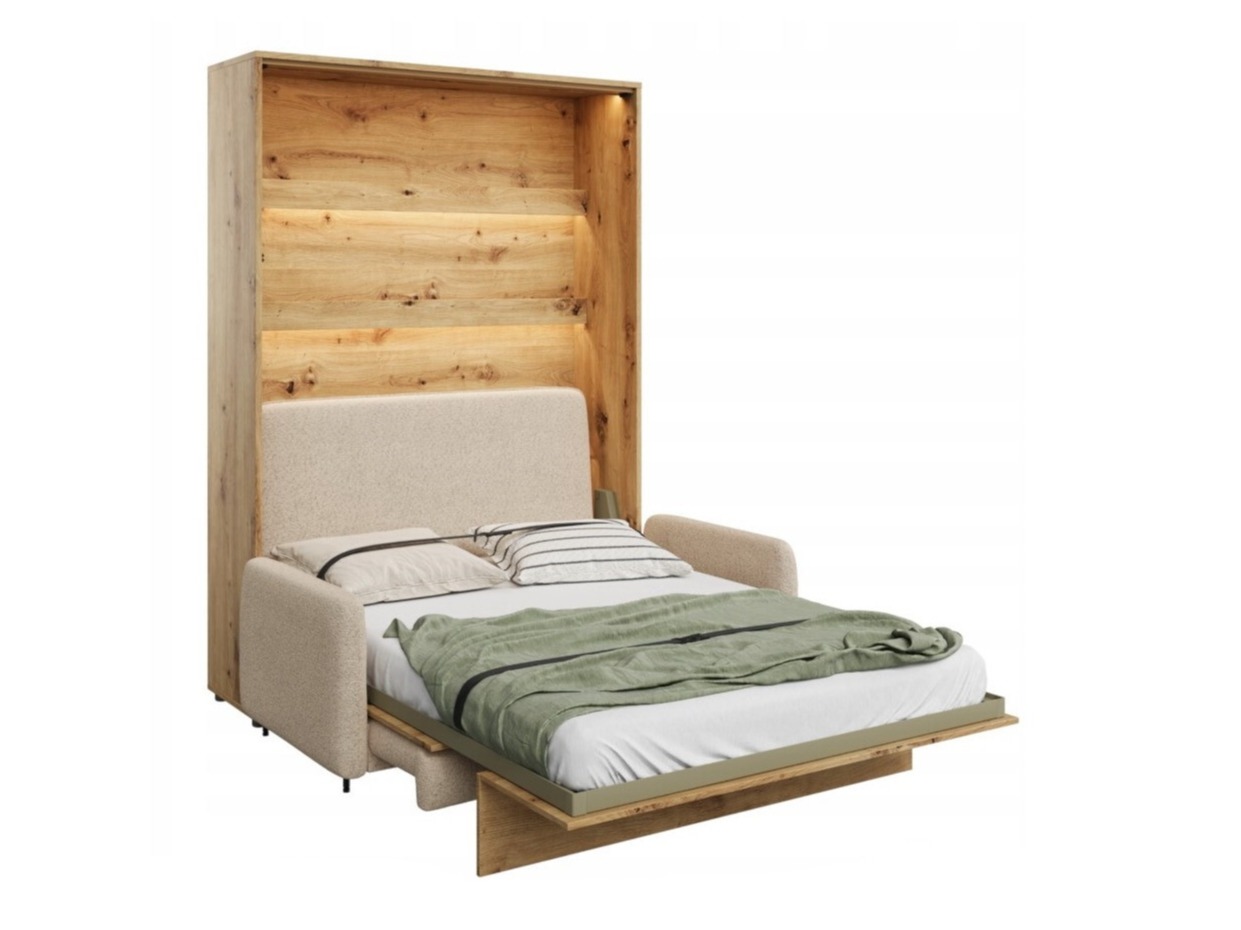 Zidni krevet Concept Pro Lenart VII (Hrast Artisan + Bež)