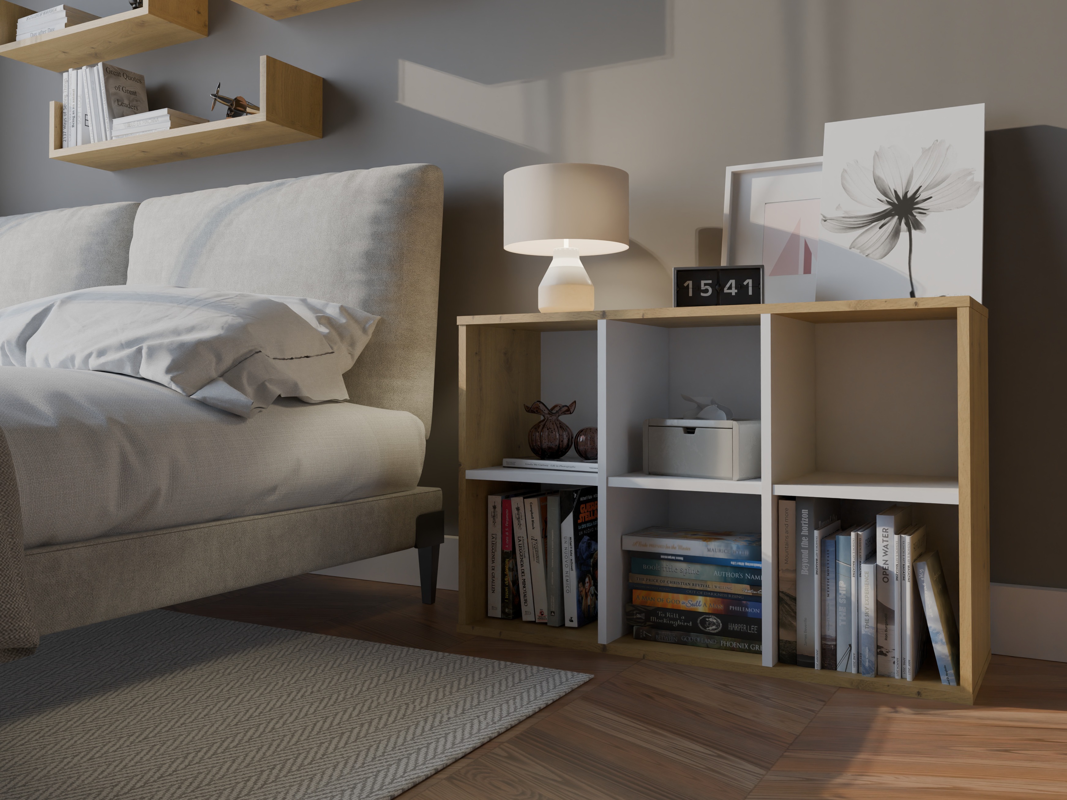 Polica Mandeville 296 (Bijela + Hrast Artisan)