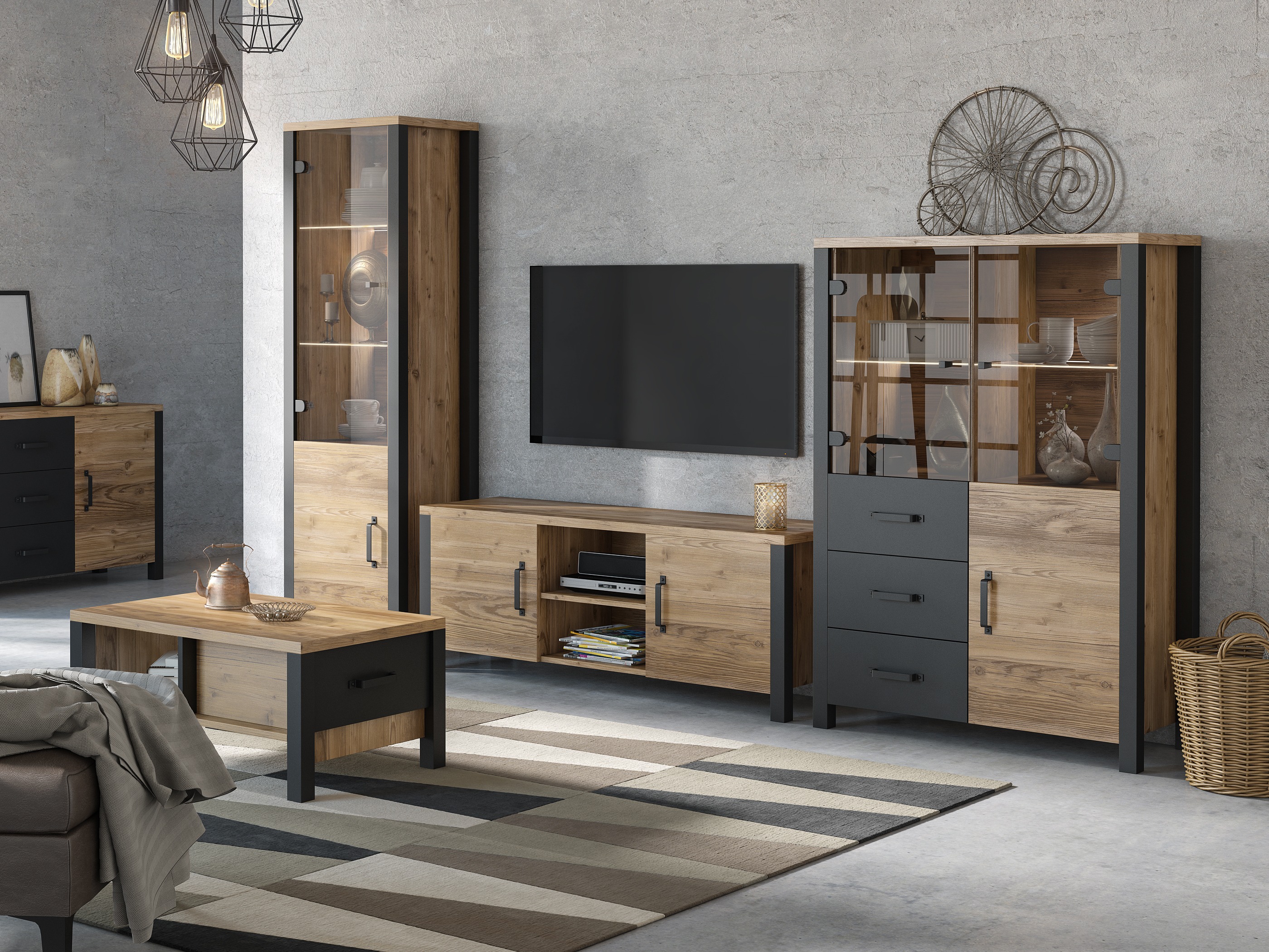 Set za dnevni boravak Tornua 113 (Tamna smreka + Mat crna)