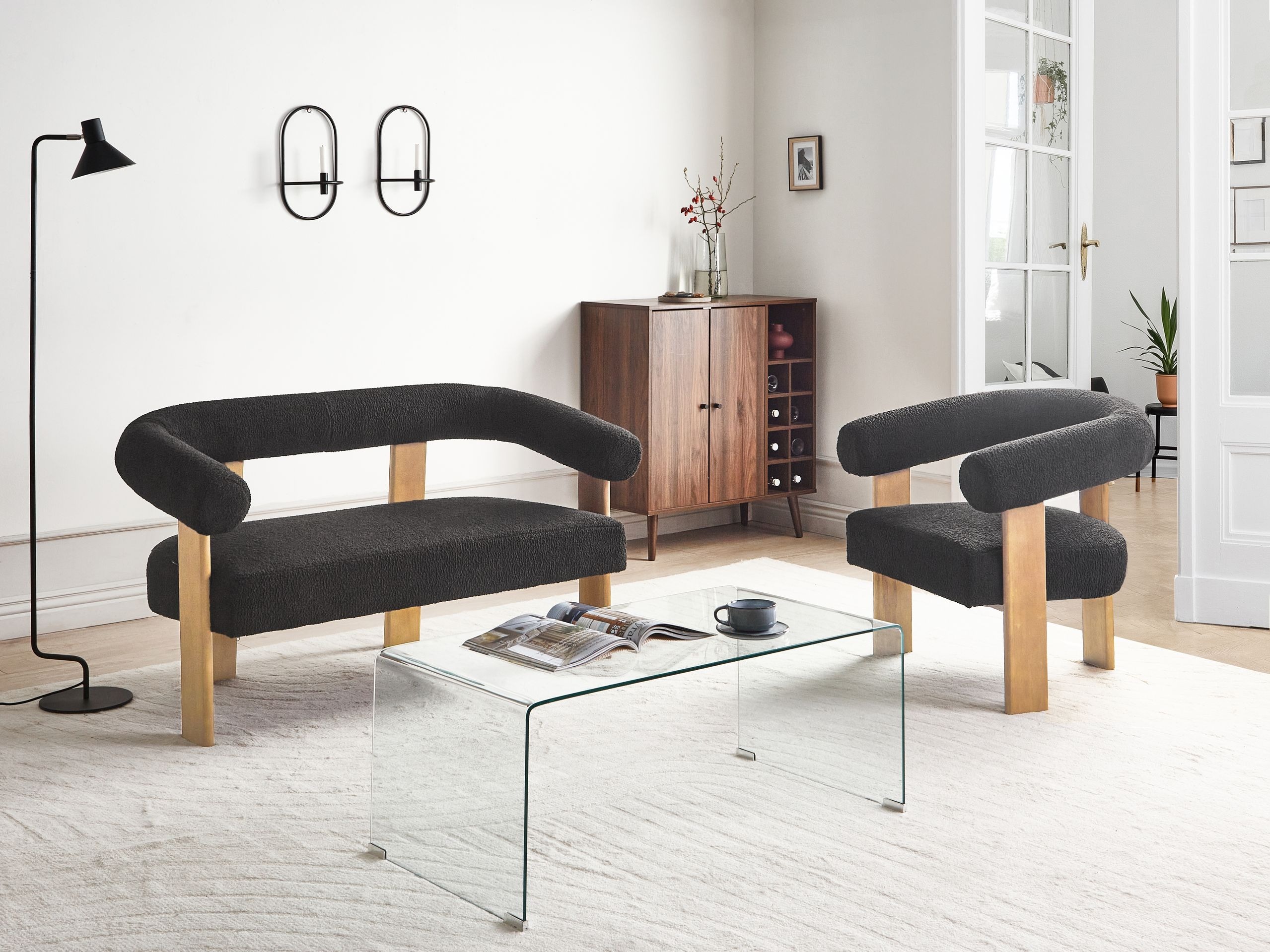 Fotelja Berwyn 2708 (Crna + Svijetlo drvo)