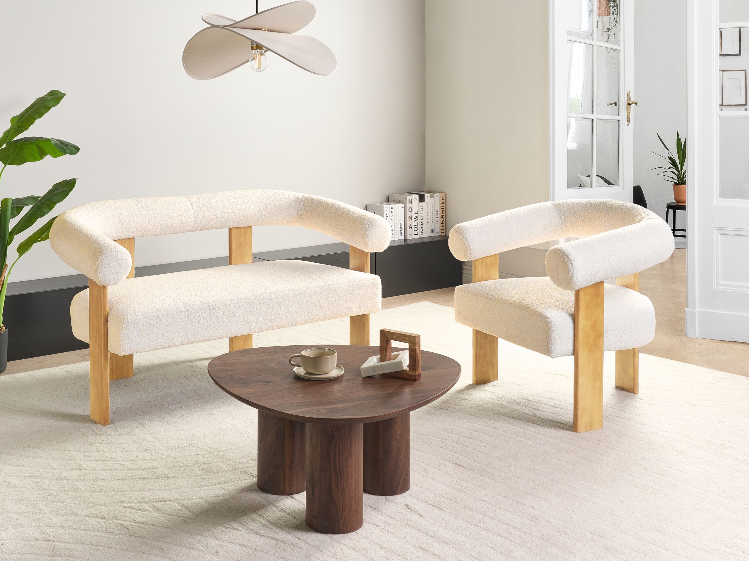 Tapecirana klupa Berwyn 2709 (Bijela + Svijetlo drvo)