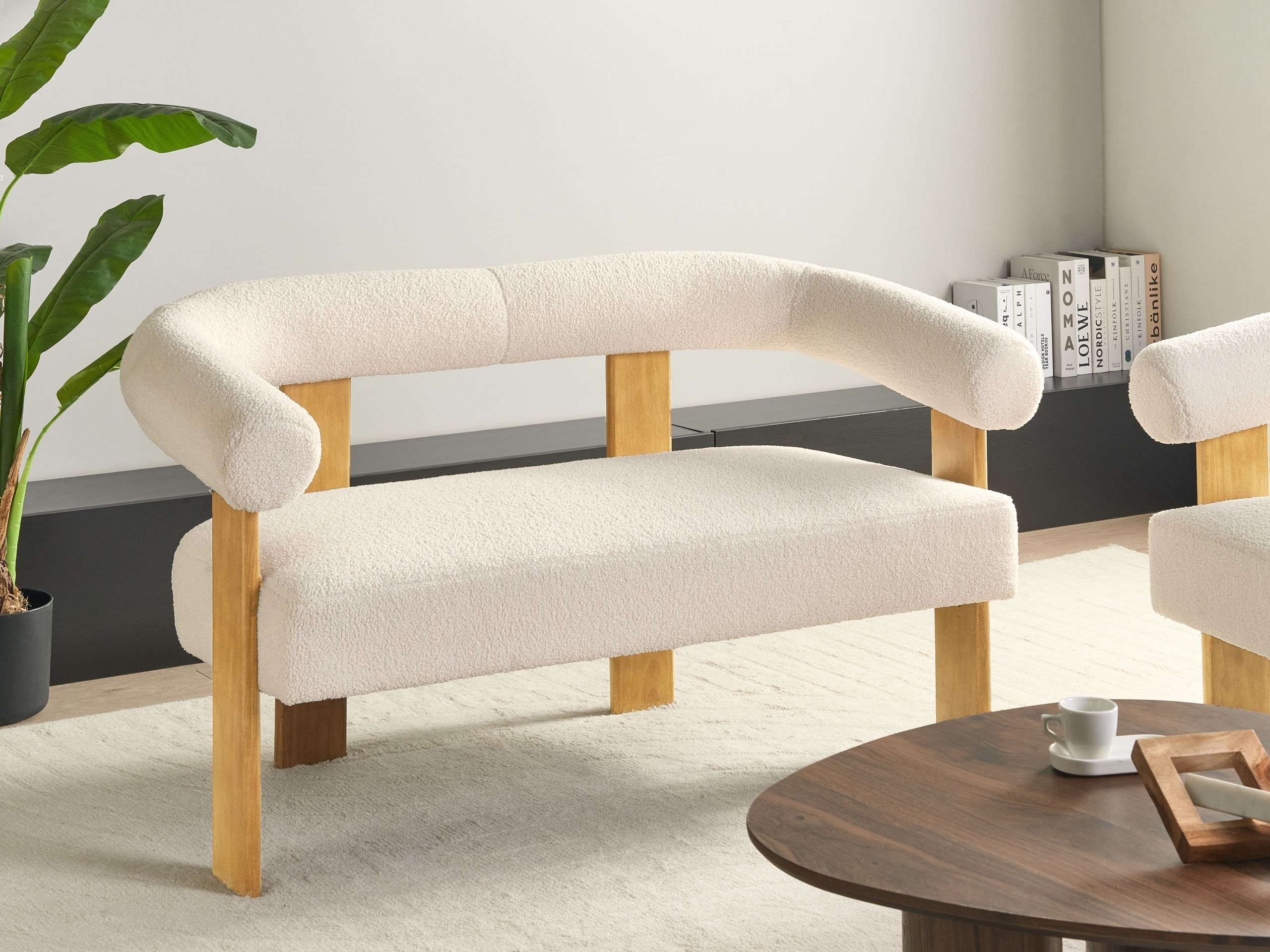 Tapecirana klupa Berwyn 2709 (Bijela + Svijetlo drvo)