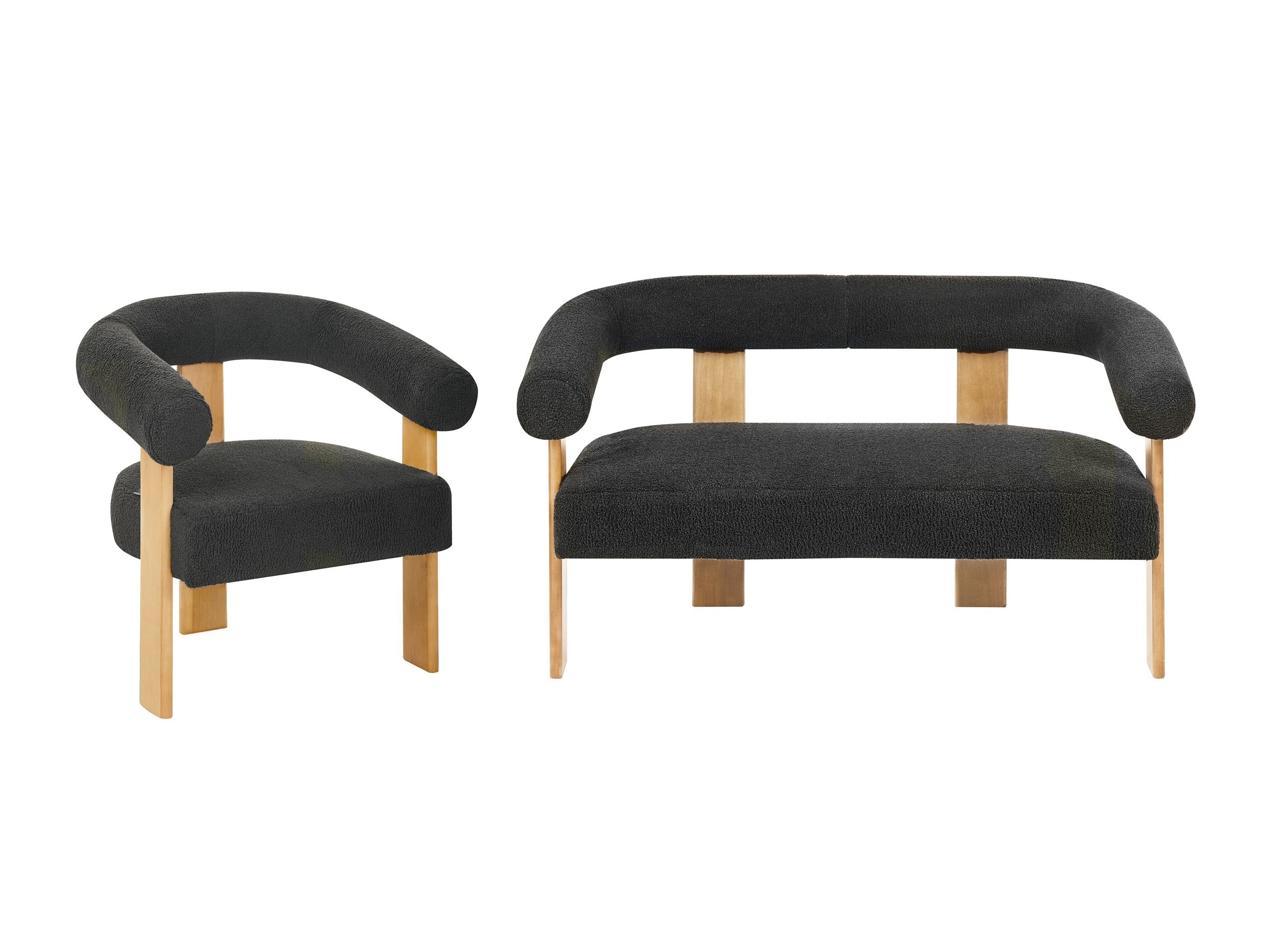 Tapecirani namještaj Berwyn 2710 (Crna + Svijetlo drvo)