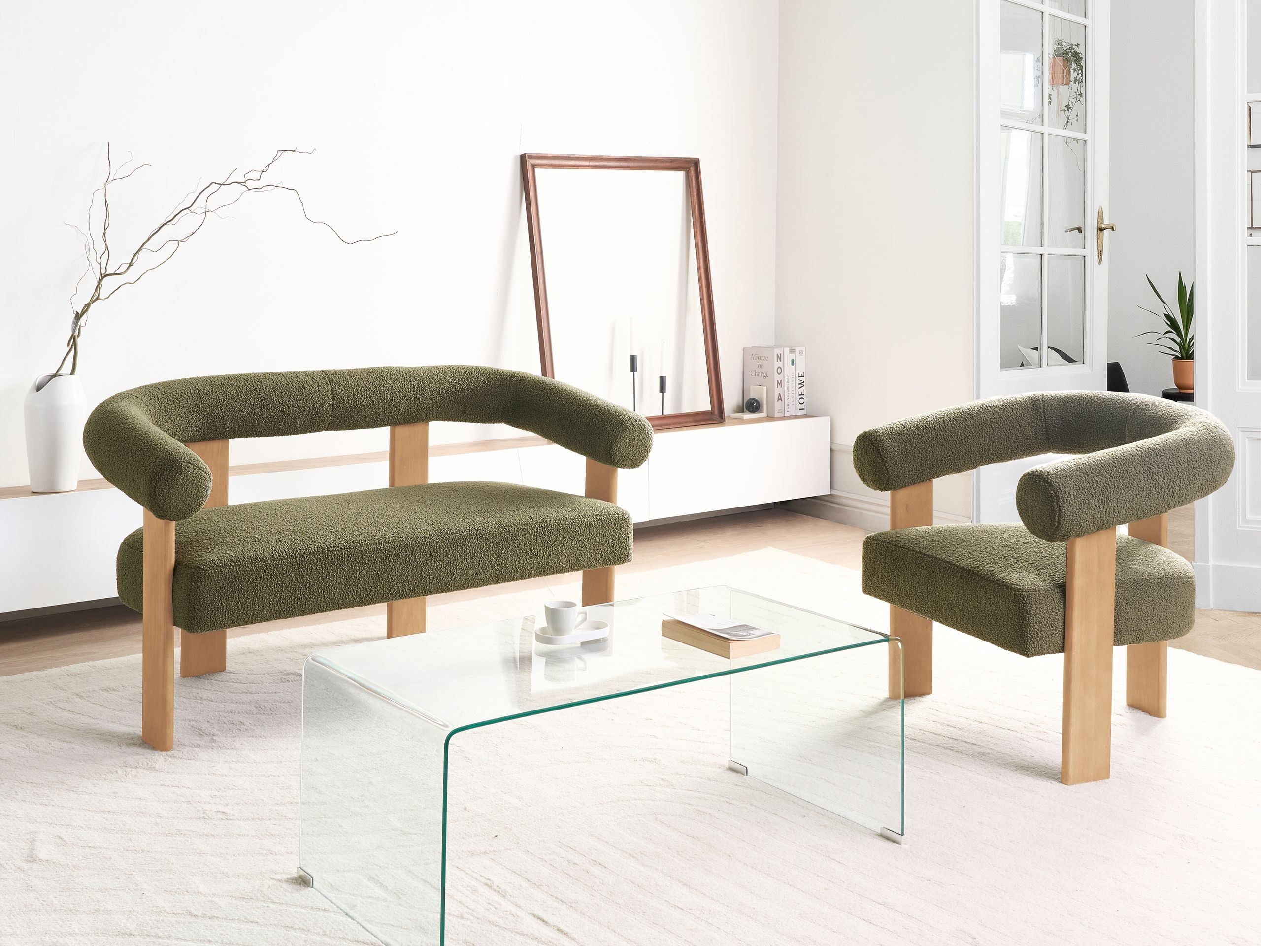 Tapecirani namještaj Berwyn 2710 (Zelena + Svijetlo drvo)