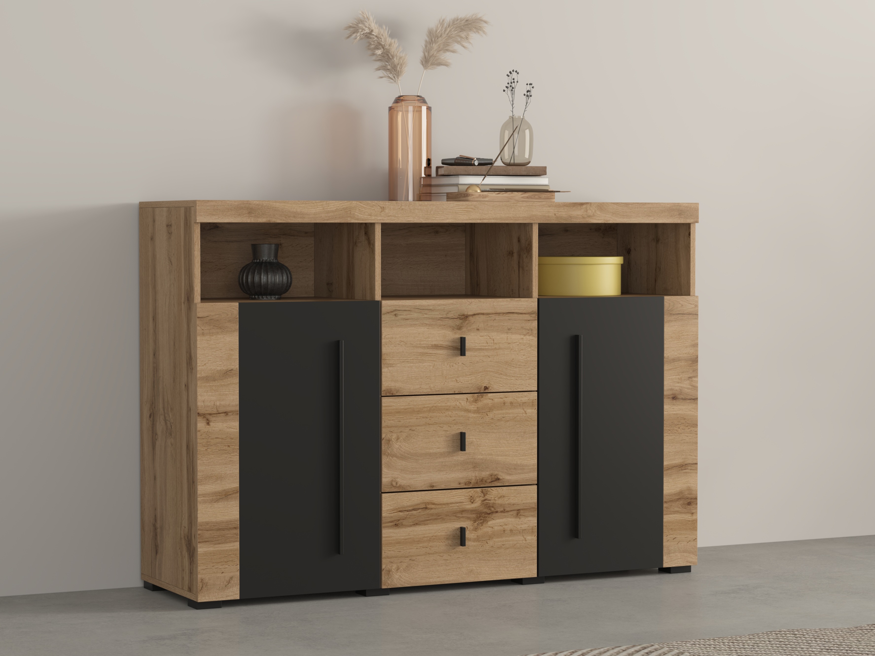 Komoda Sorciro 101 (Crna + Hrast Wotan)