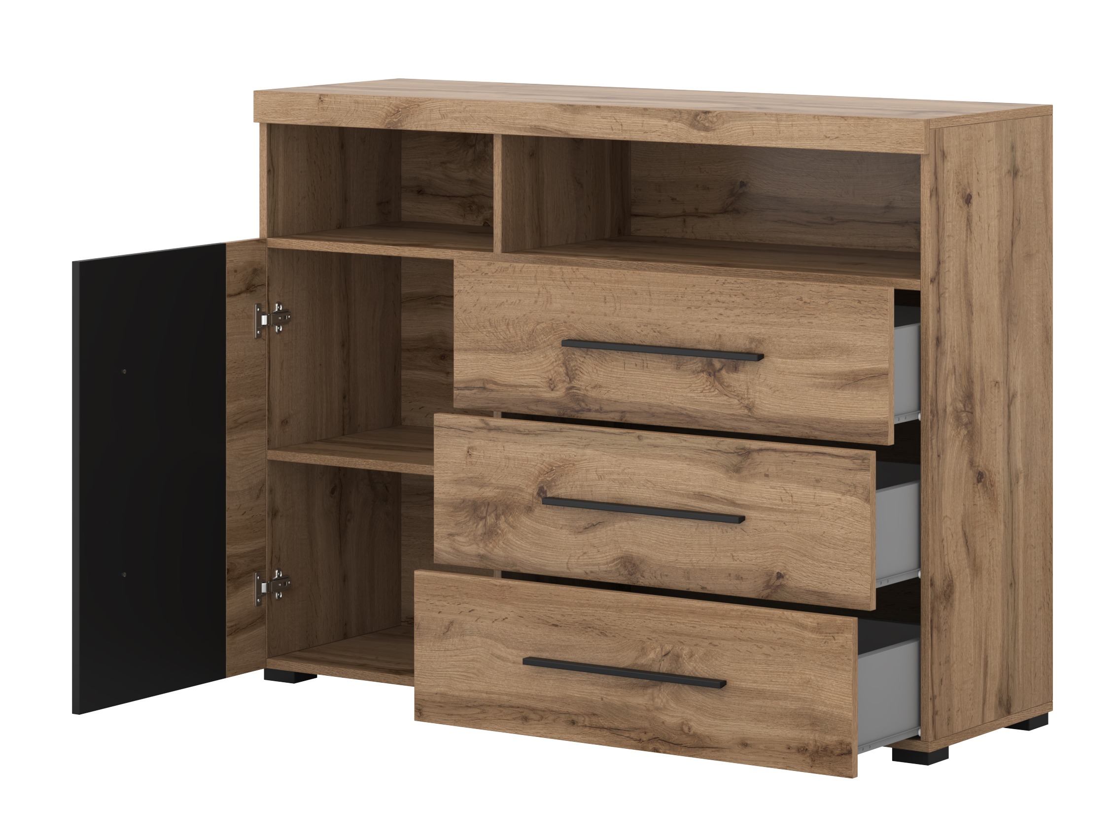 Komoda Sorciro 102 (Crna + Hrast Wotan)