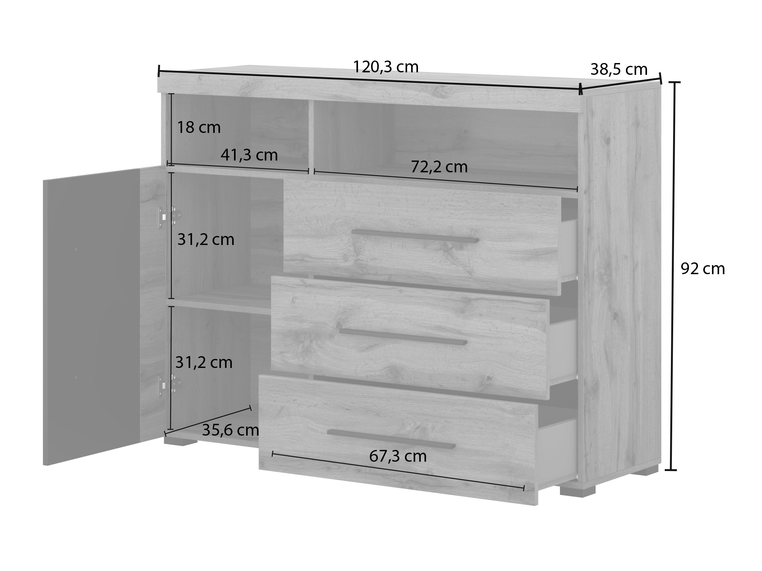 Komoda Sorciro 102 (Crna + Hrast Wotan)