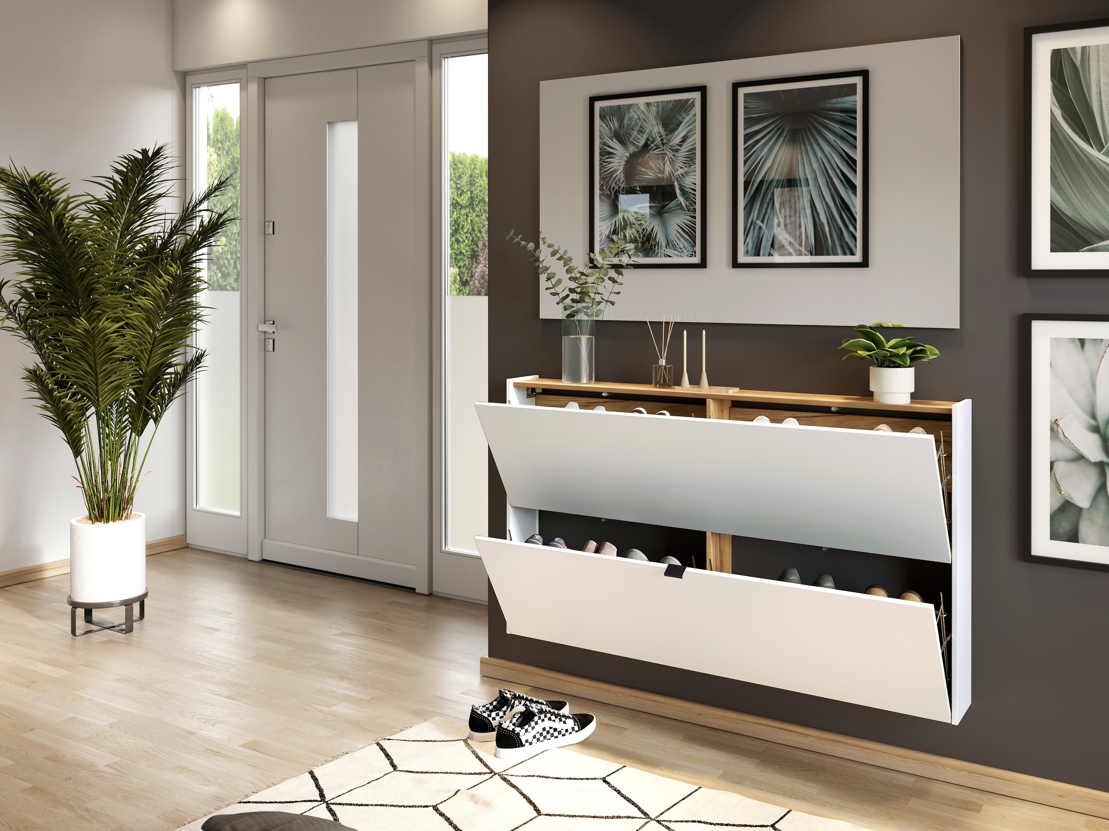 Ormarić za cipele Cirsale 108 (Bijela + Navarra hrast)