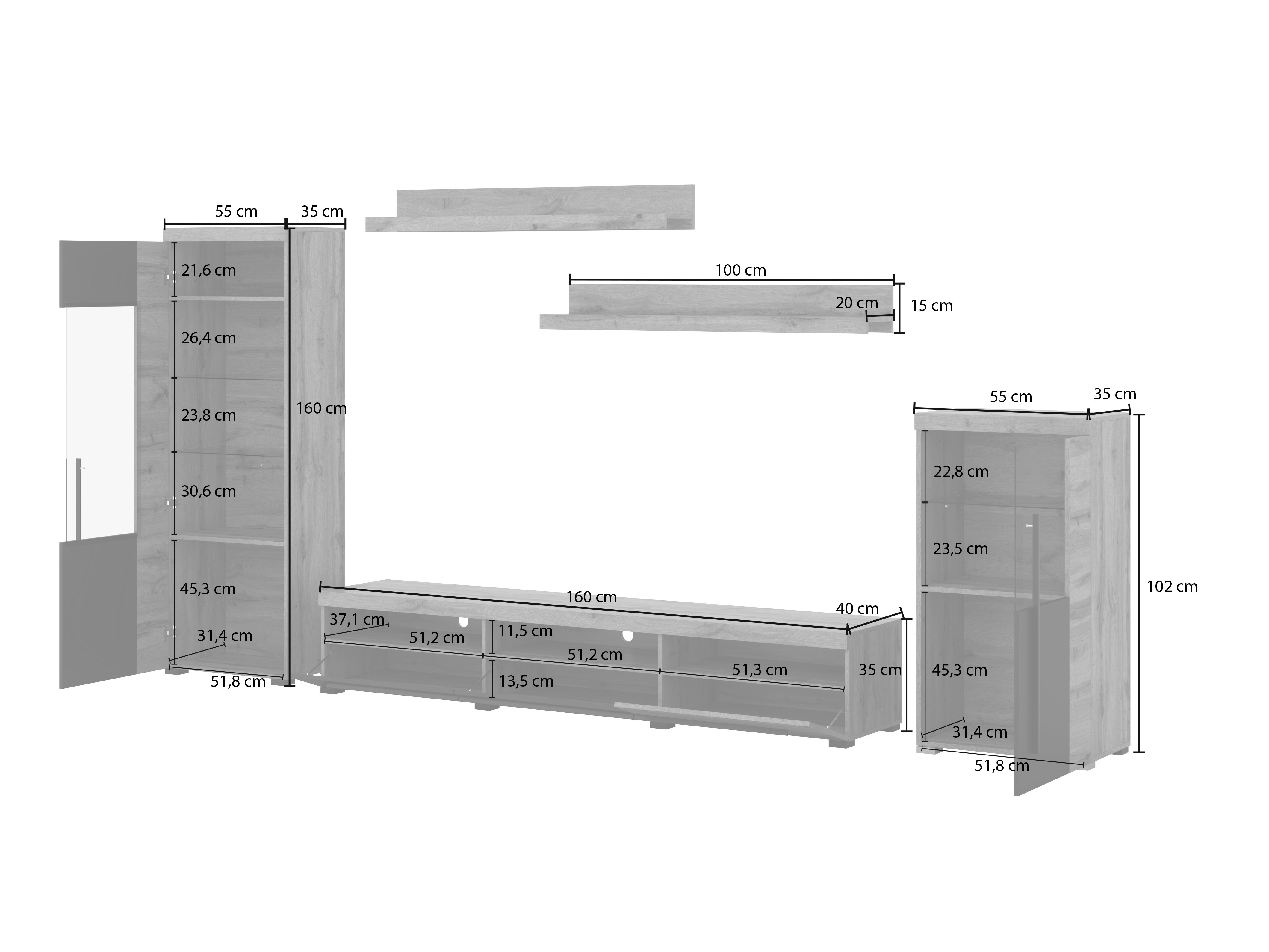 Set za dnevni boravak Sorciro 103 (Crna + Hrast Wotan)