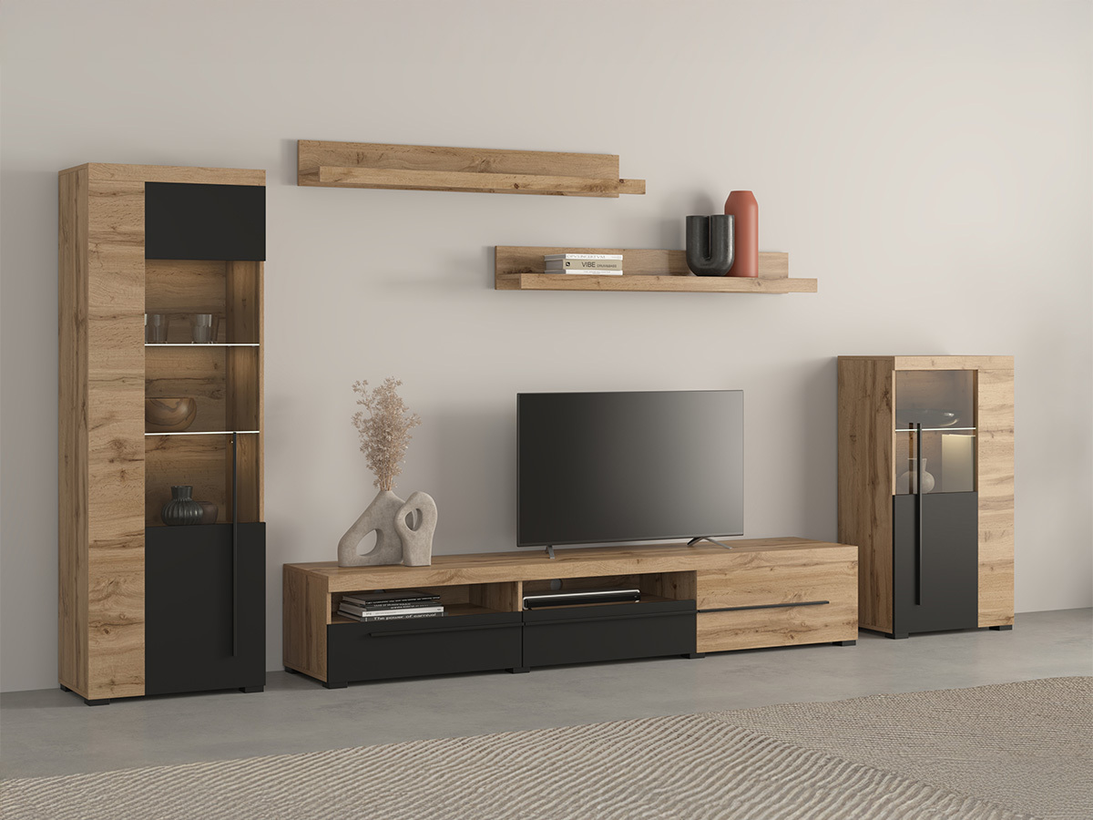 Set za dnevni boravak Sorciro 103 (Crna + Hrast Wotan)