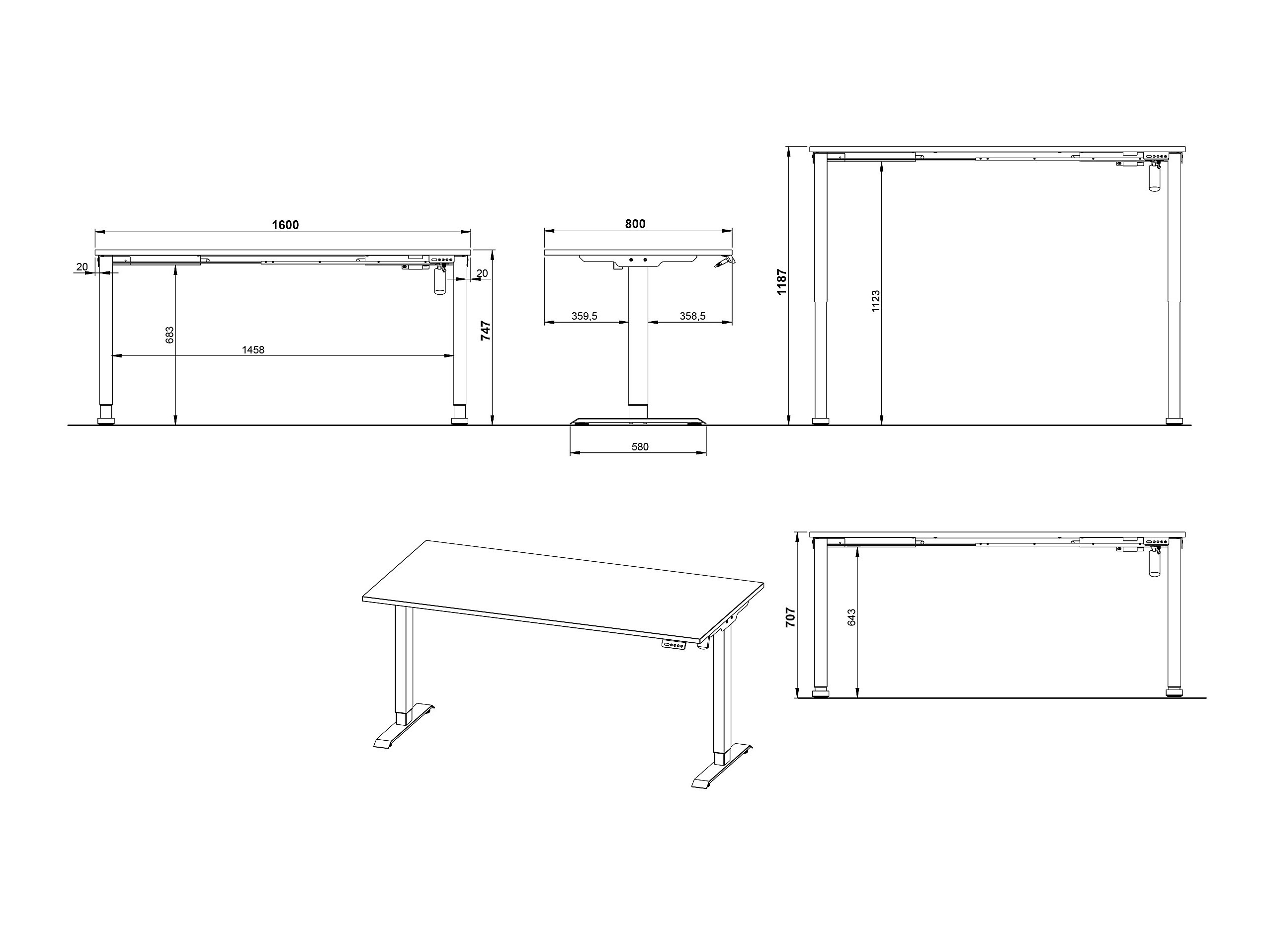 Radni stol podesiv po visini Lartesi 117 (Navarra hrast + Crna)
