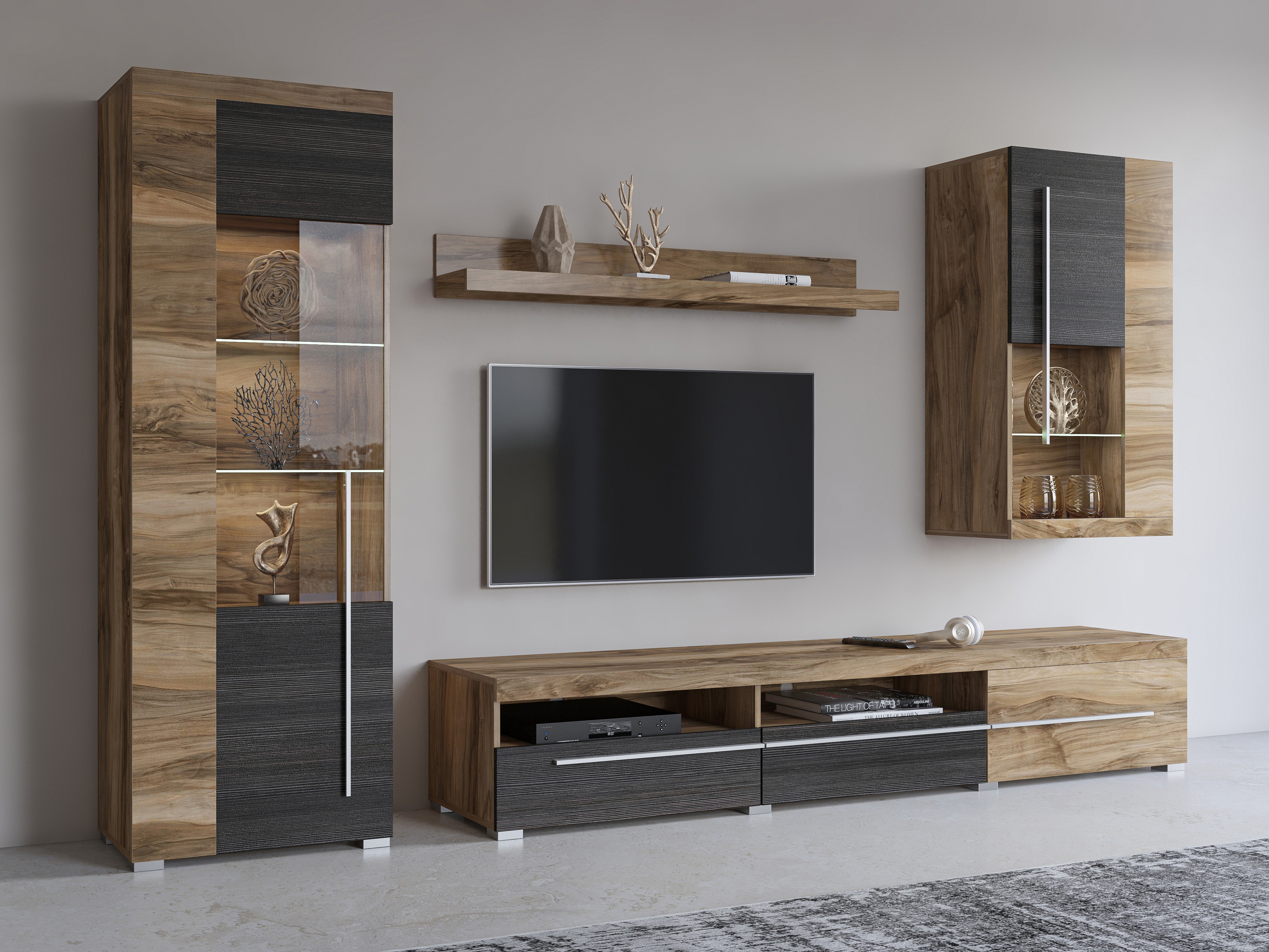 Polica Sorciro 104 (Orah + Tamni hrast)