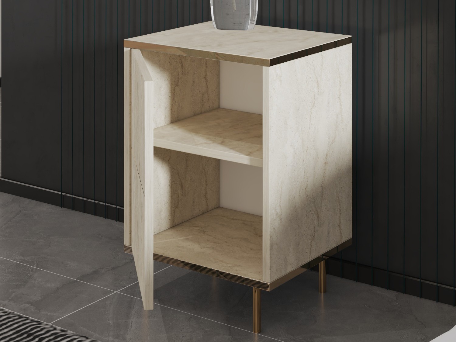 Noćni ormarić Kailua 2575 (Svijetla Travertine + Zlatna)