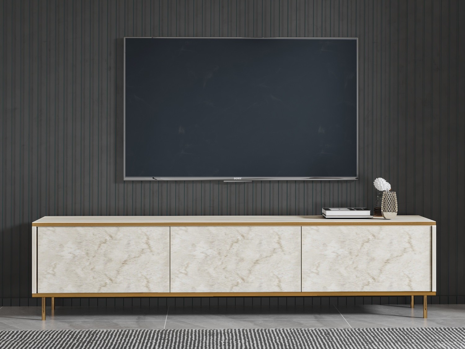 TV stol Kailua 2573 (Svijetla Travertine + Zlatna)