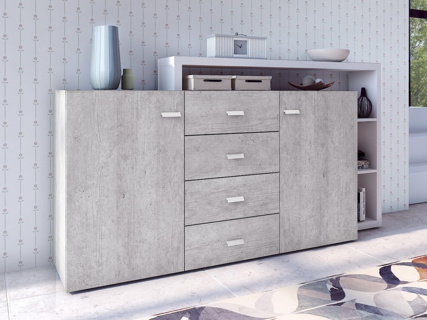 Komoda Lutiva 106 (Bijela + Boja betona)