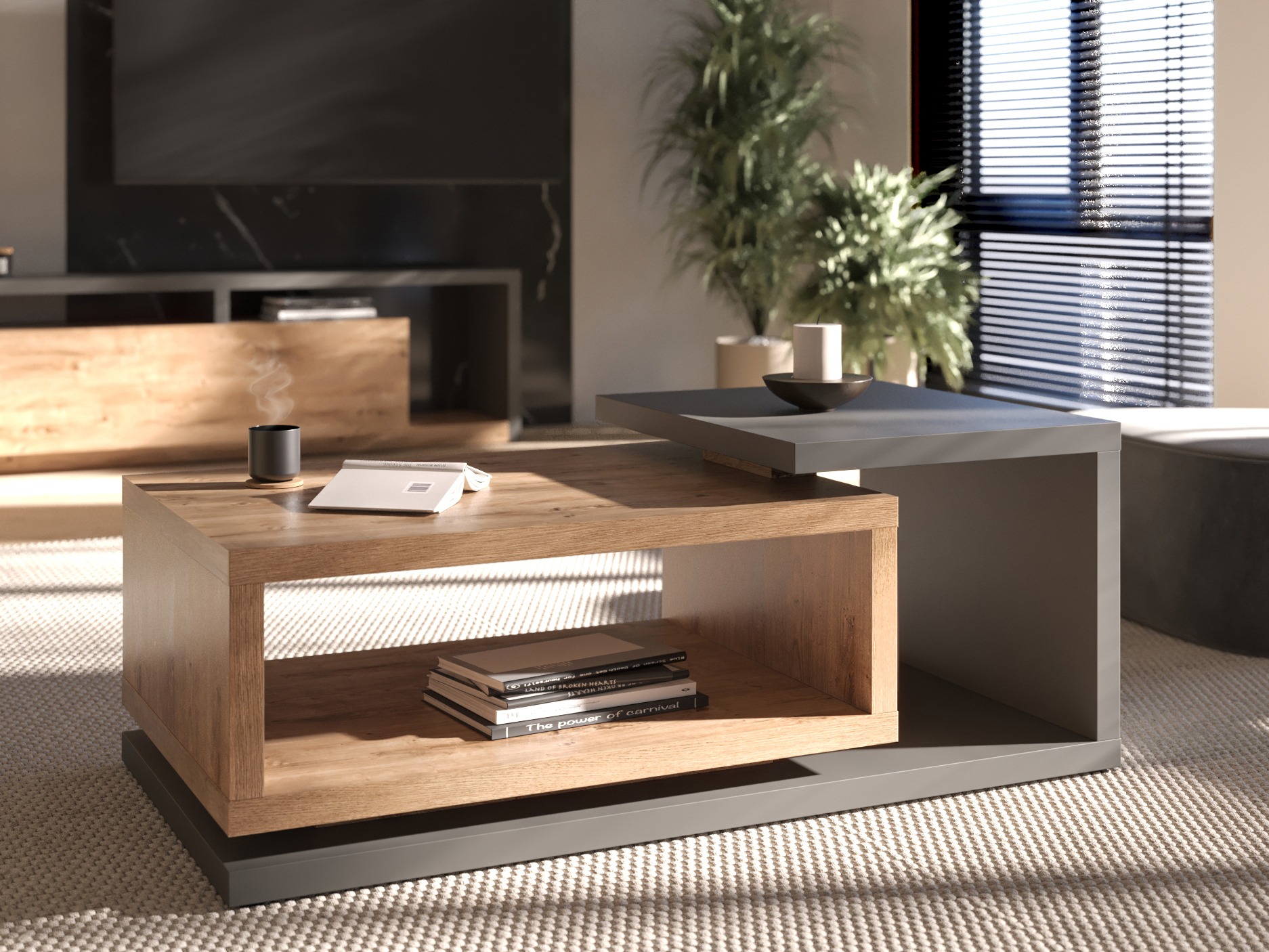 Stolić za kavu Lutiva 104 (Antracit + Ribbec hrast)