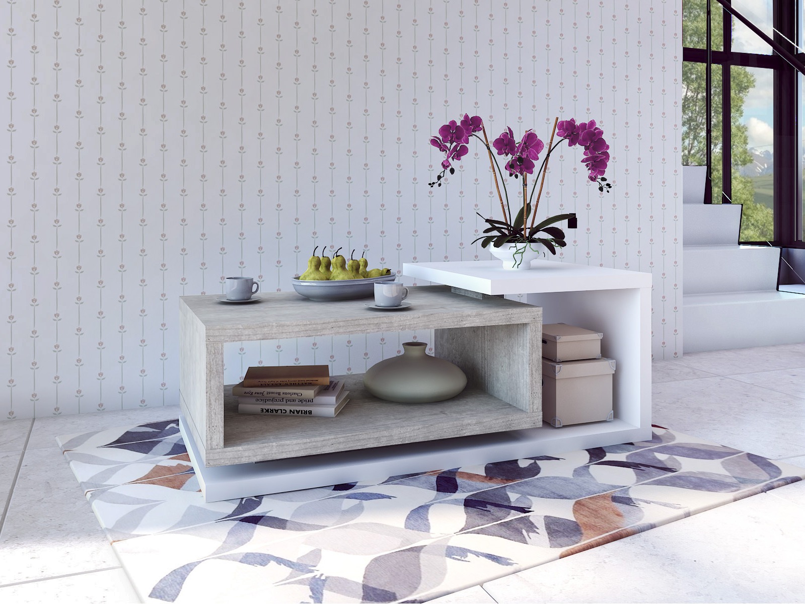 Stolić za kavu Lutiva 104 (Bijela + Boja betona)