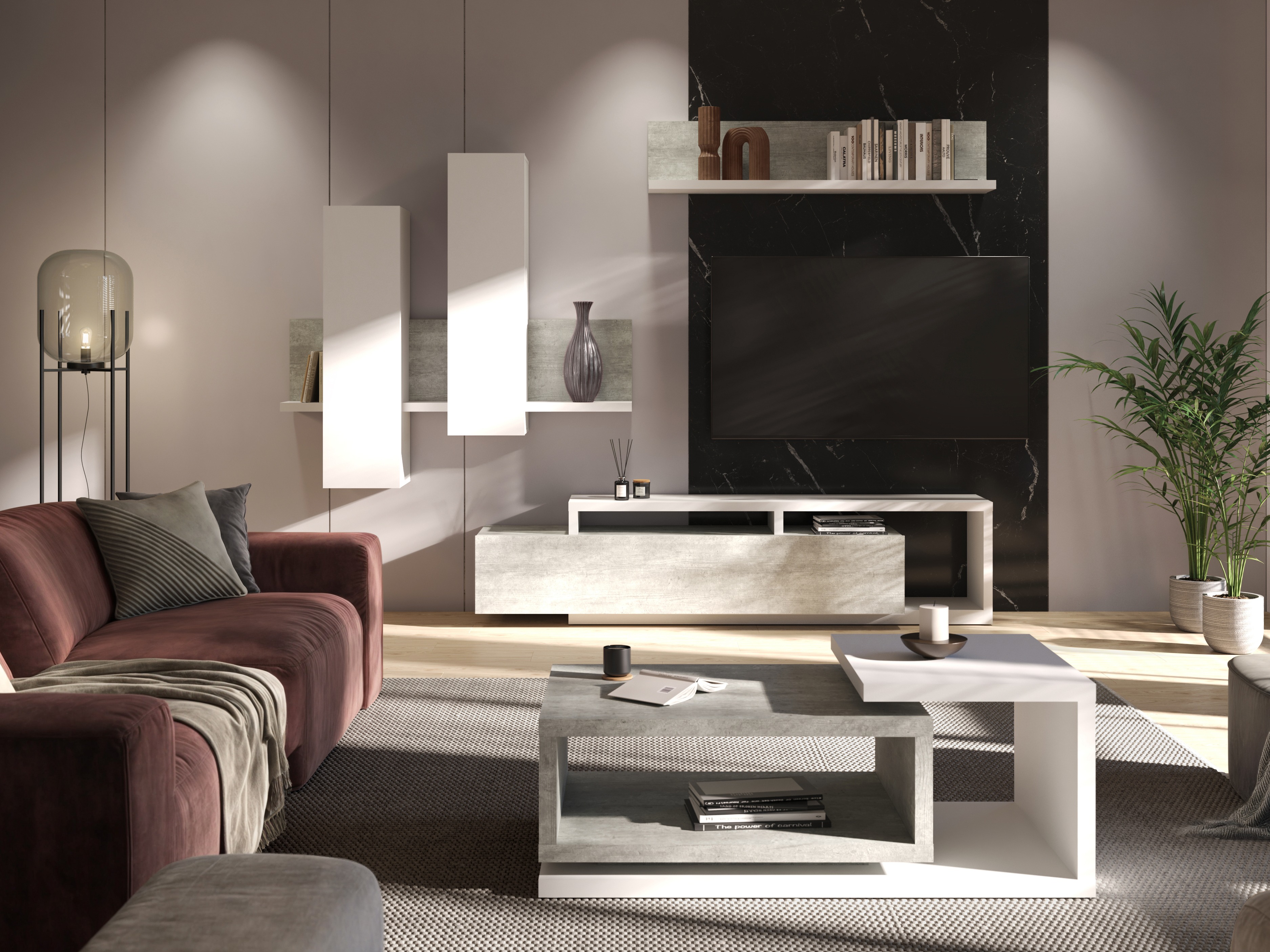 Stolić za kavu Lutiva 104 (Bijela + Boja betona)