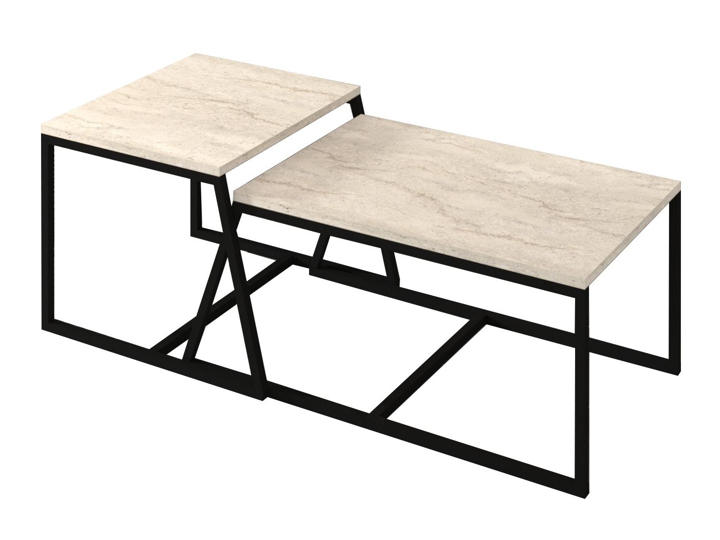 Set stolića za kavu Kailua 1804 (Svijetla Travertine + Crna)