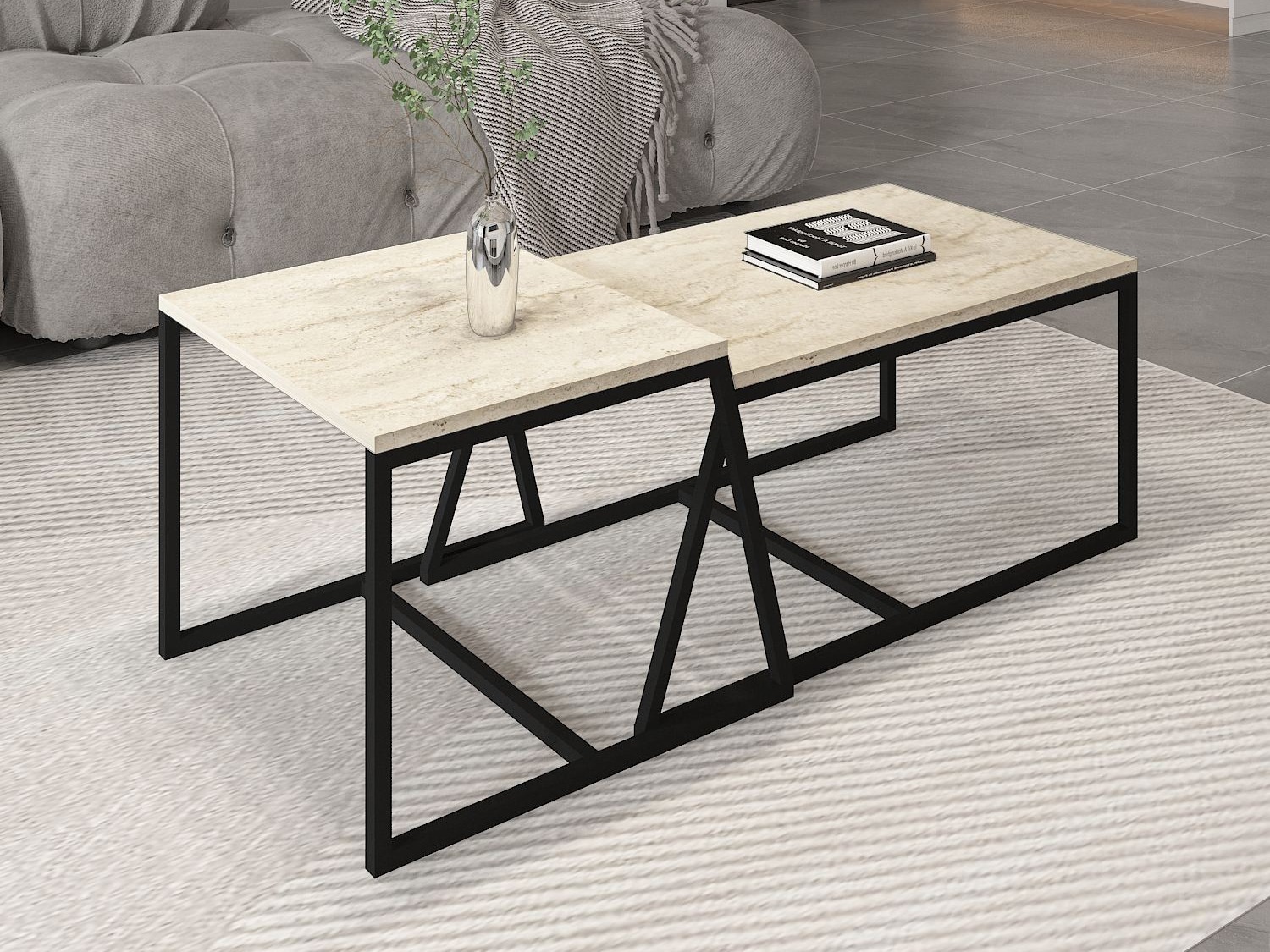 Set stolića za kavu Kailua 1804 (Svijetla Travertine + Crna)