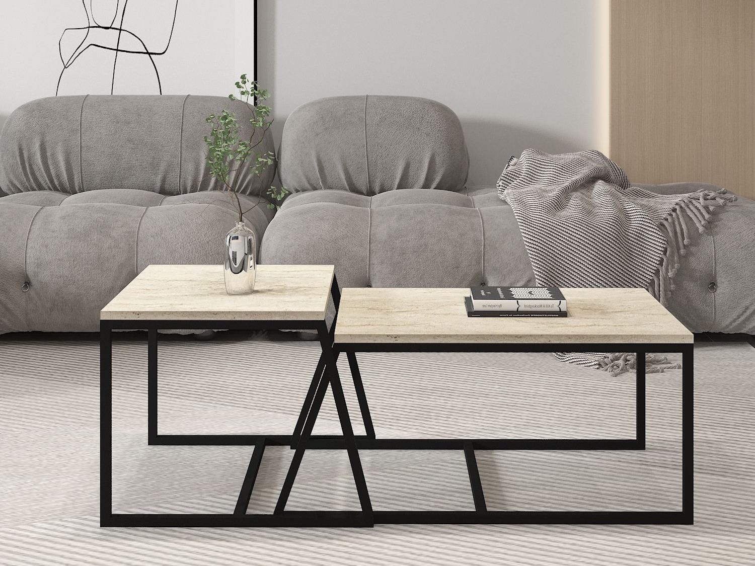 Set stolića za kavu Kailua 1804 (Svijetla Travertine + Crna)