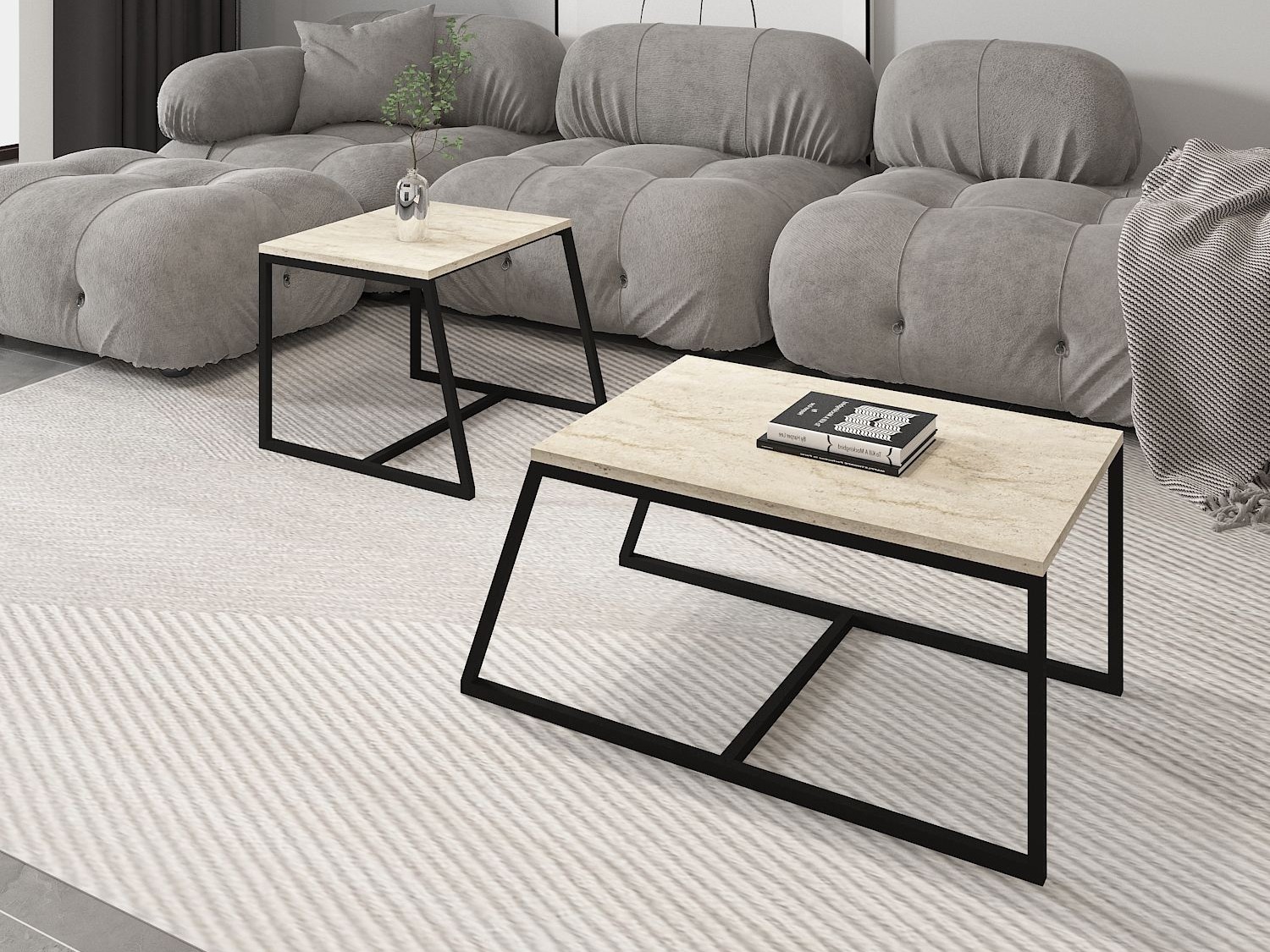 Set stolića za kavu Kailua 1804 (Svijetla Travertine + Crna)