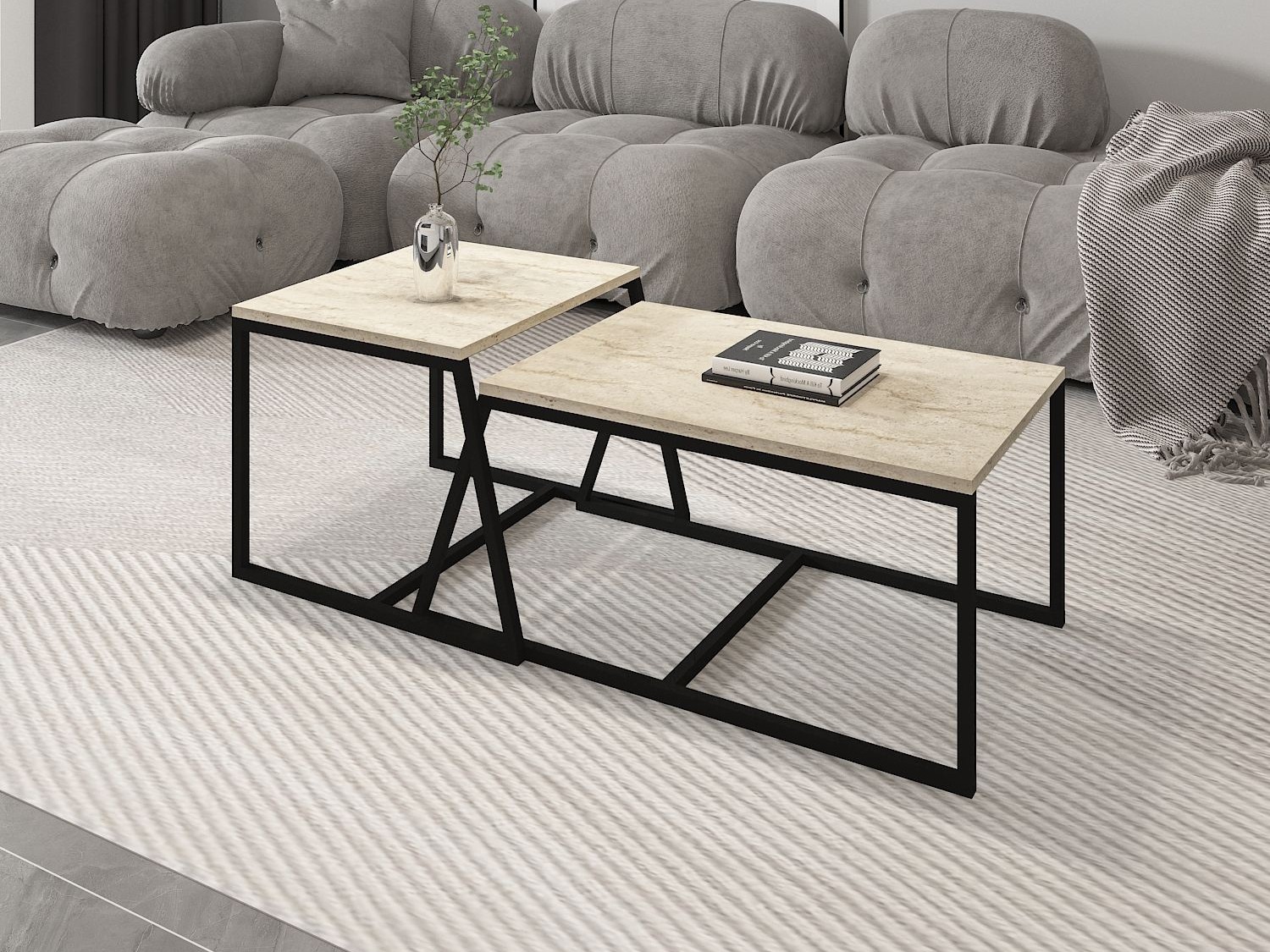 Set stolića za kavu Kailua 1804 (Svijetla Travertine + Crna)