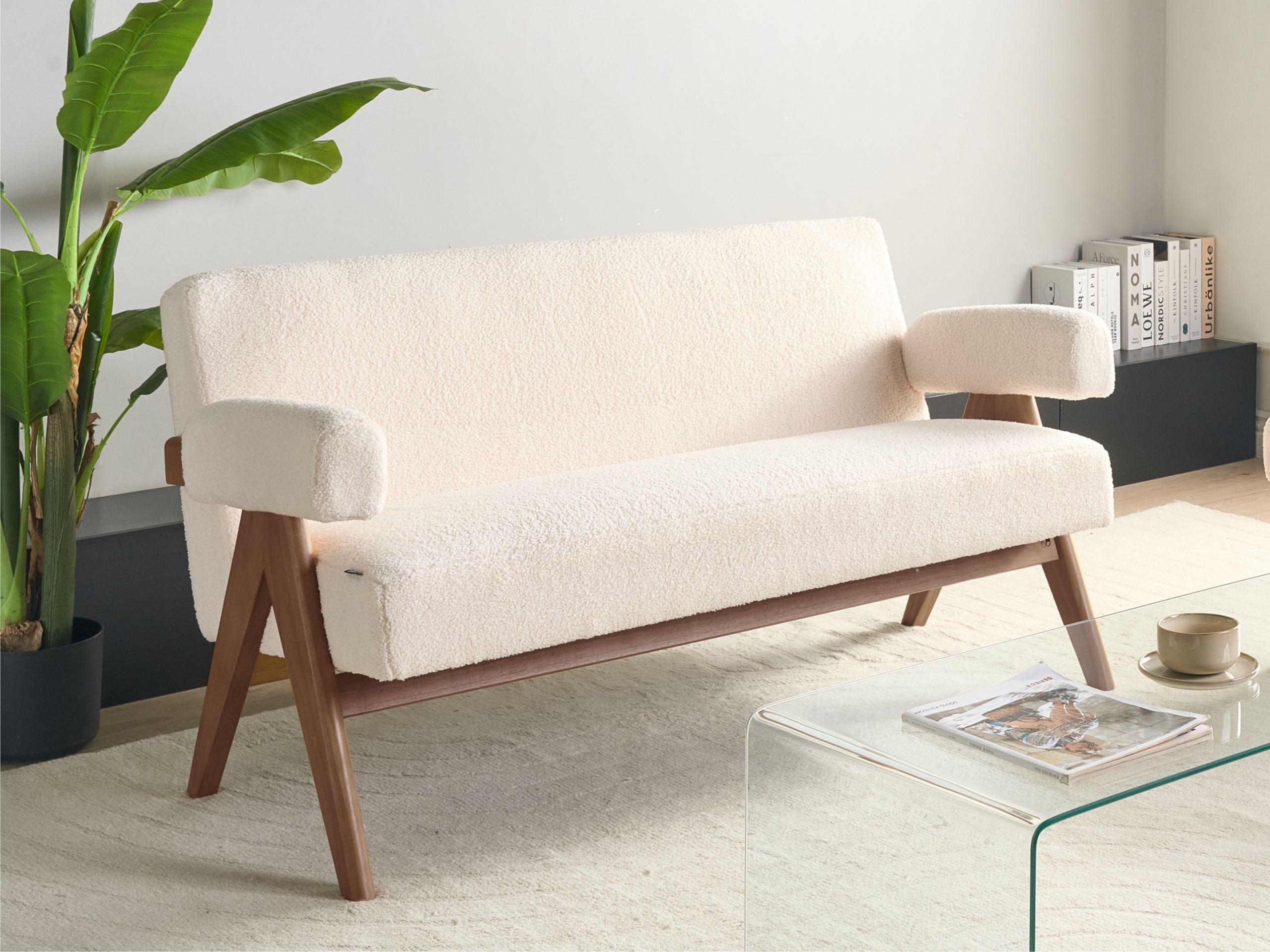 Tapecirana klupa Berwyn 2713 (Bijela + Tamno drvo)