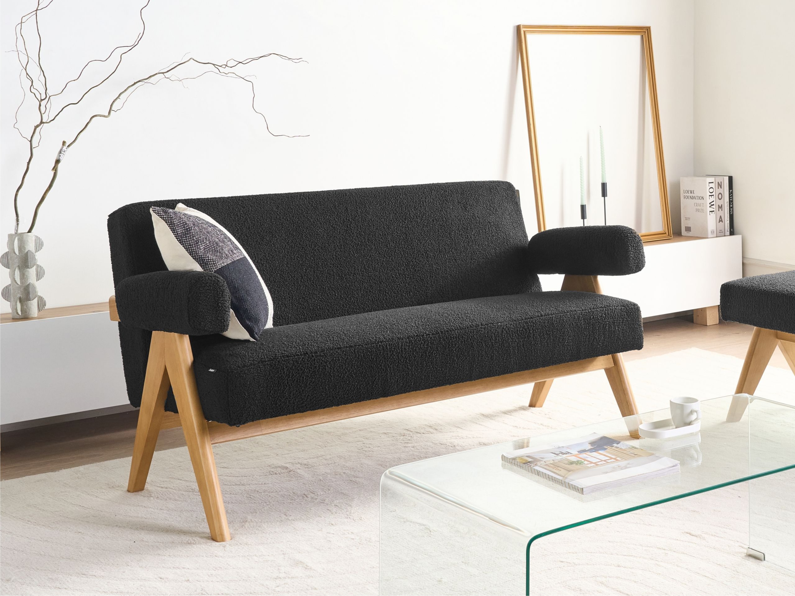 Tapecirana klupa Berwyn 2713 (Crna + Svijetlo drvo)