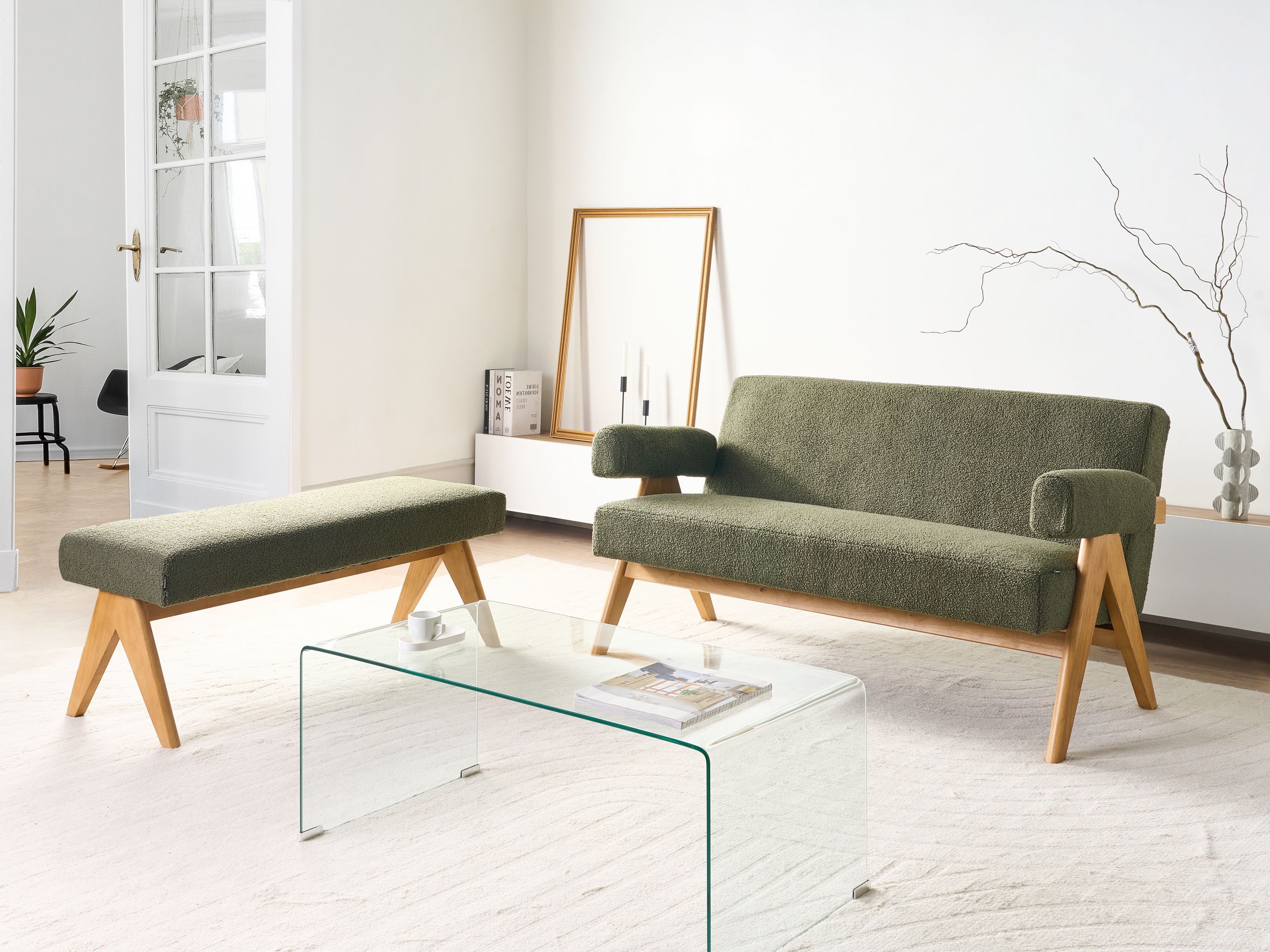 Tapecirana klupa Berwyn 2713 (Zelena + Svijetlo drvo)