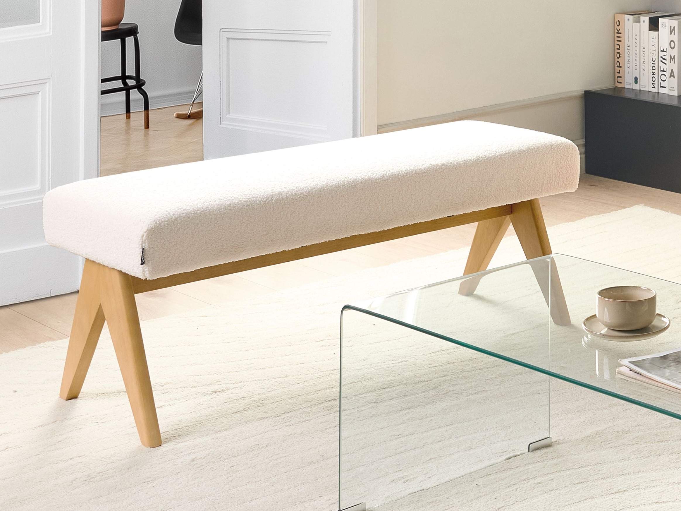 Tapecirana klupa Berwyn 2714 (Bijela + Svijetlo drvo)