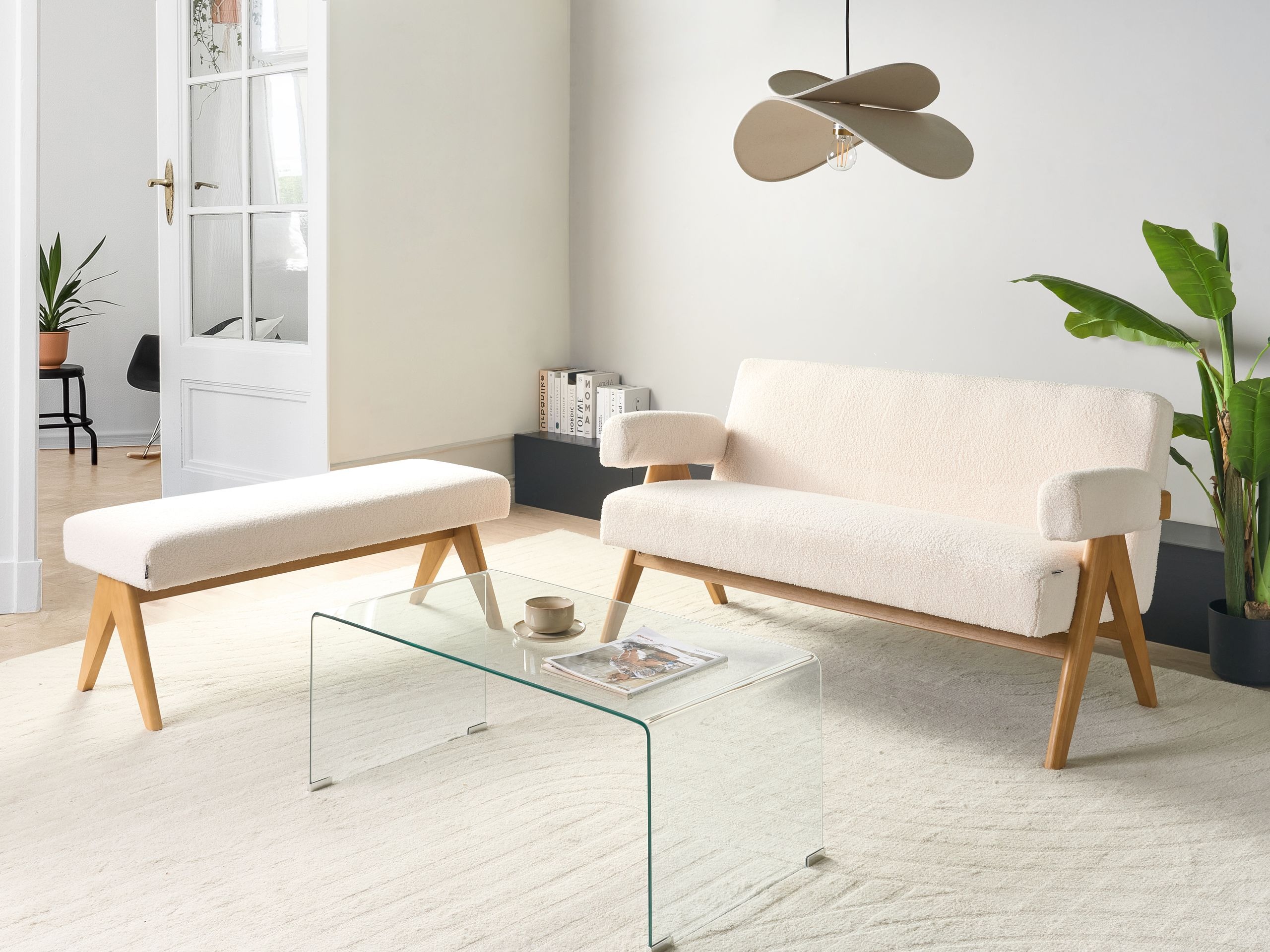 Tapecirana klupa Berwyn 2714 (Bijela + Svijetlo drvo)