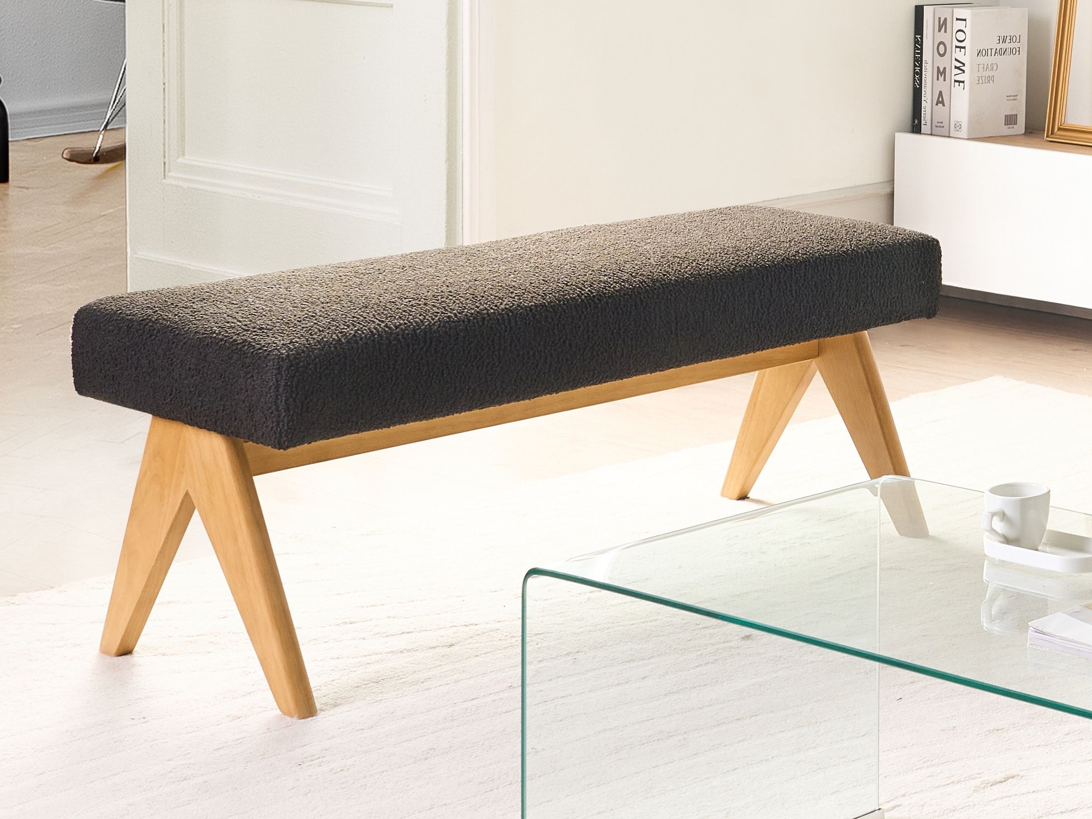 Tapecirana klupa Berwyn 2714 (Crna + Svijetlo drvo)