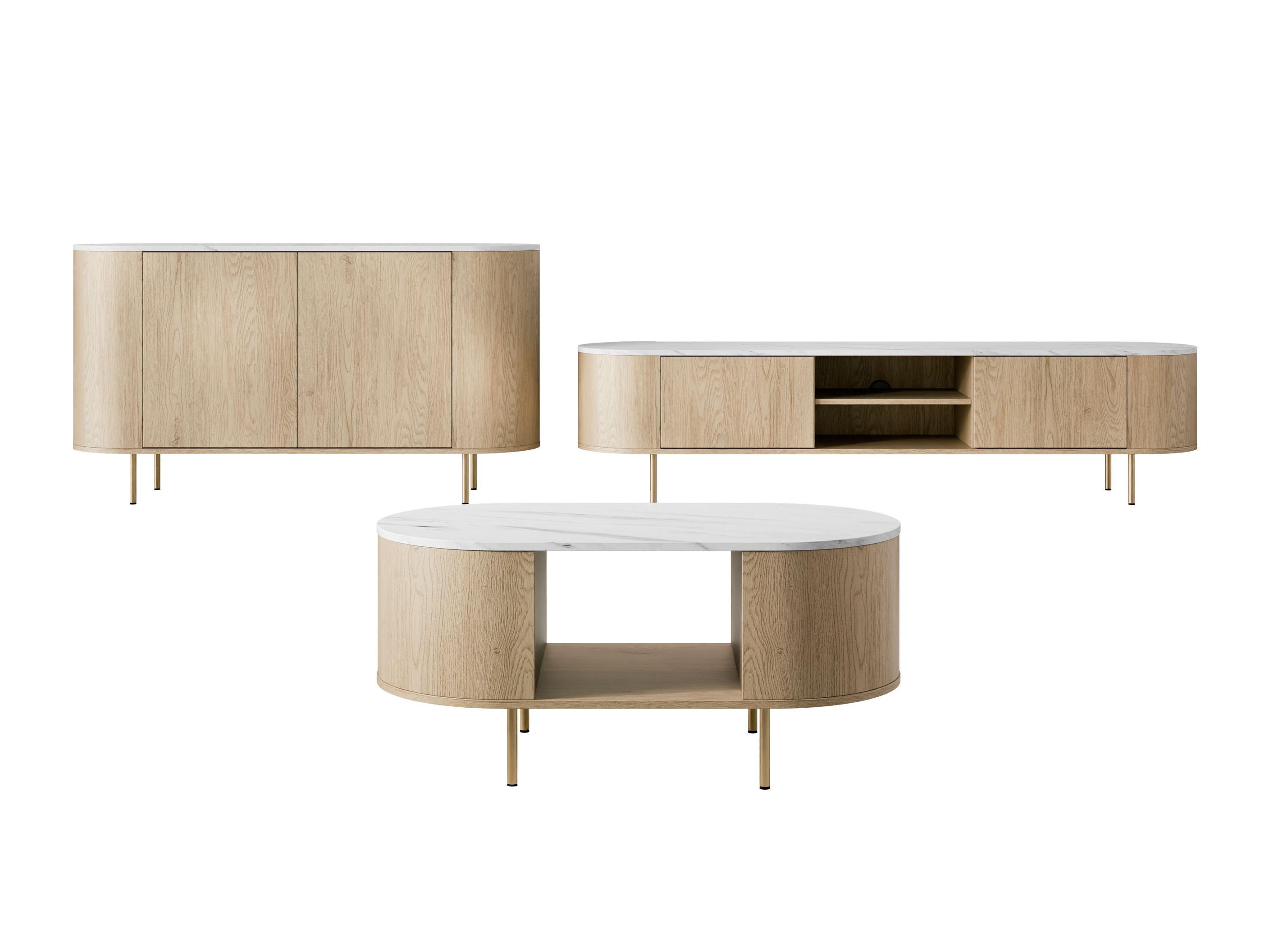 Set za dnevni boravak Comfivo Livtena (Bijeli mramor + Zlatna)