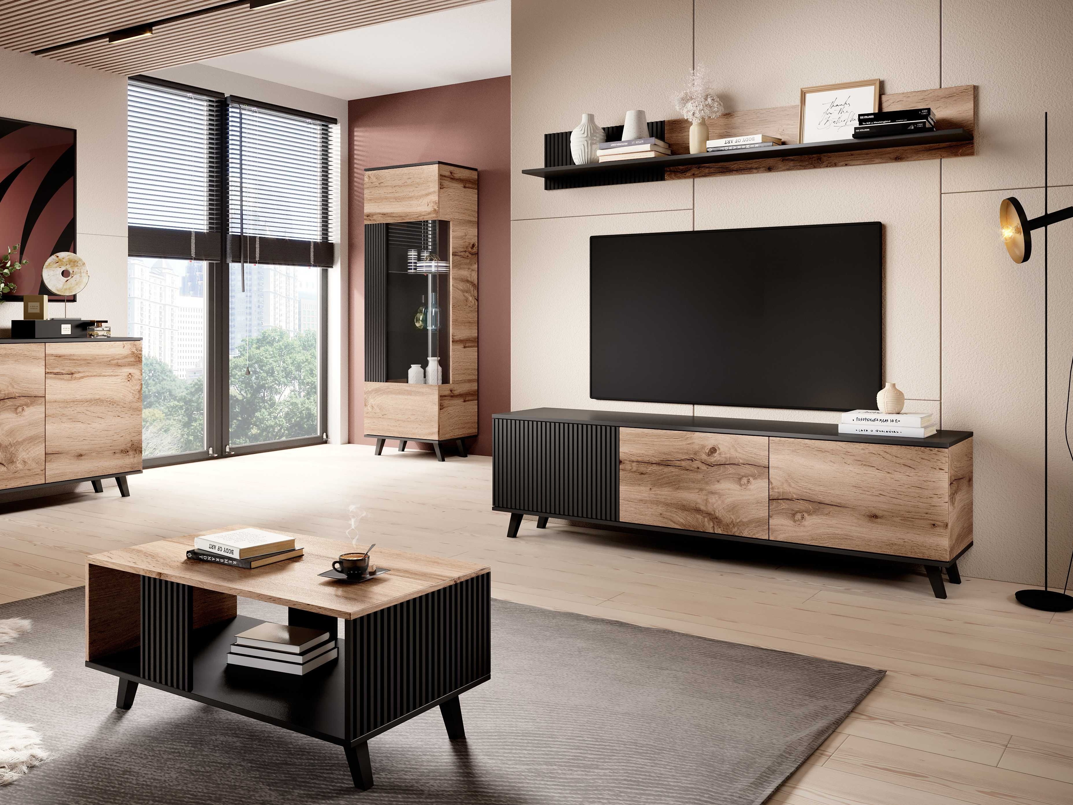 Zidna polica Luelia 122 (Crna + Hrast Wotan)