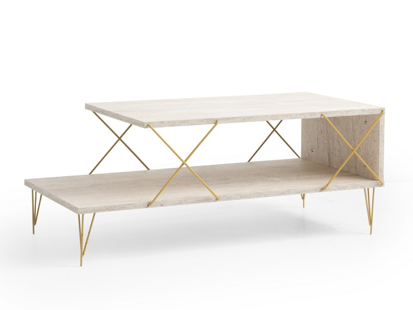 Stolić za kavu Kailua 384 (Svijetli travertin + Zlatna)