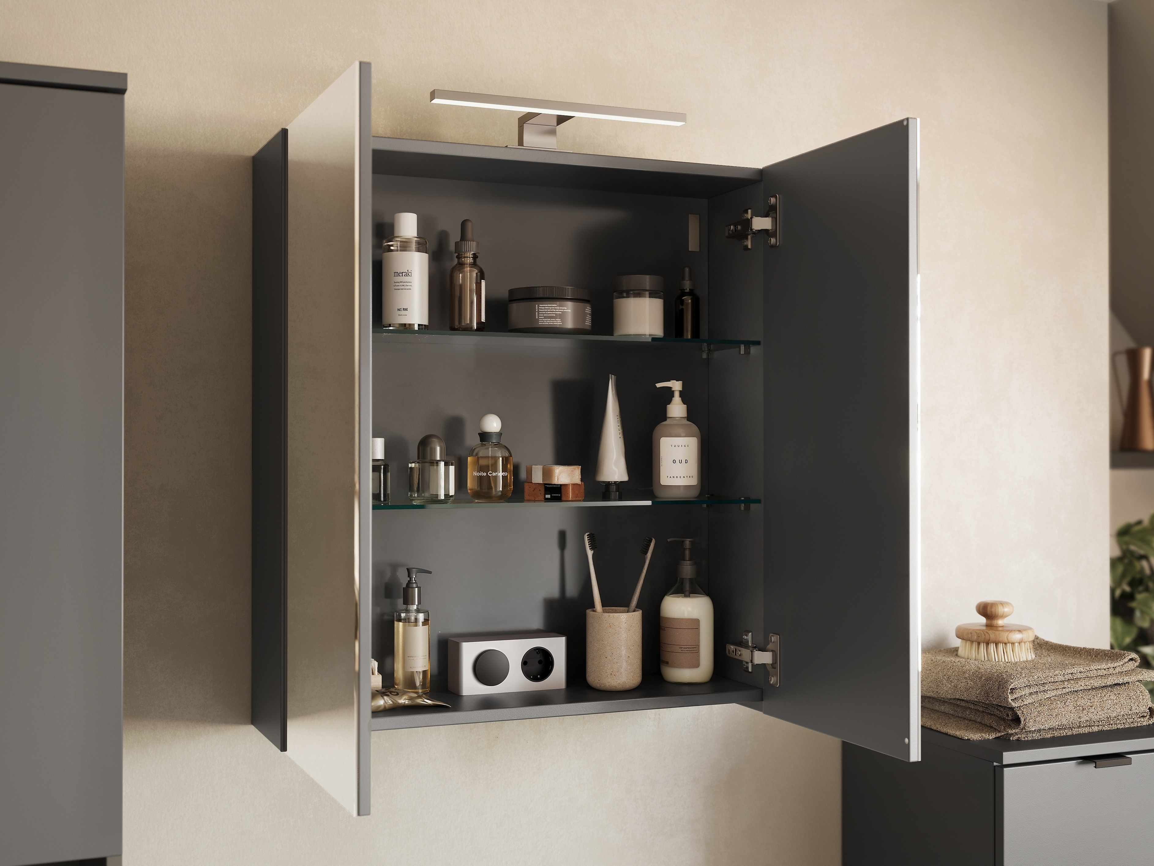 Kupaonski ormarić s ogledalom Felfere 107 (Antracit)