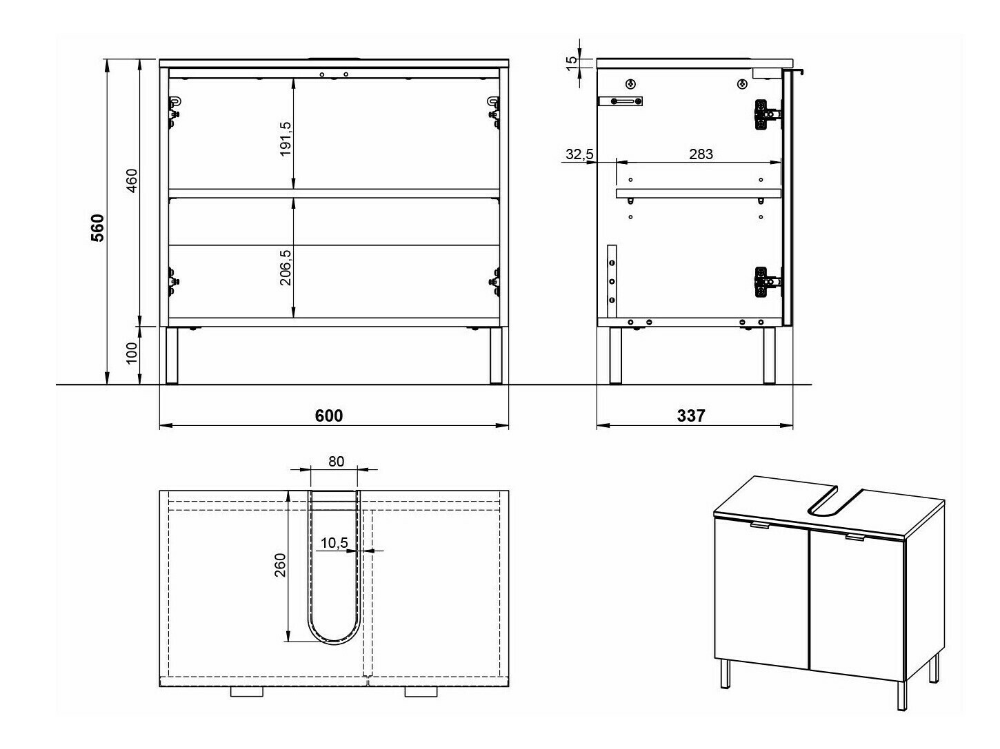Samostojeći kupaonski ormarić za umivaonik Felfere 100 (Kašmir)
