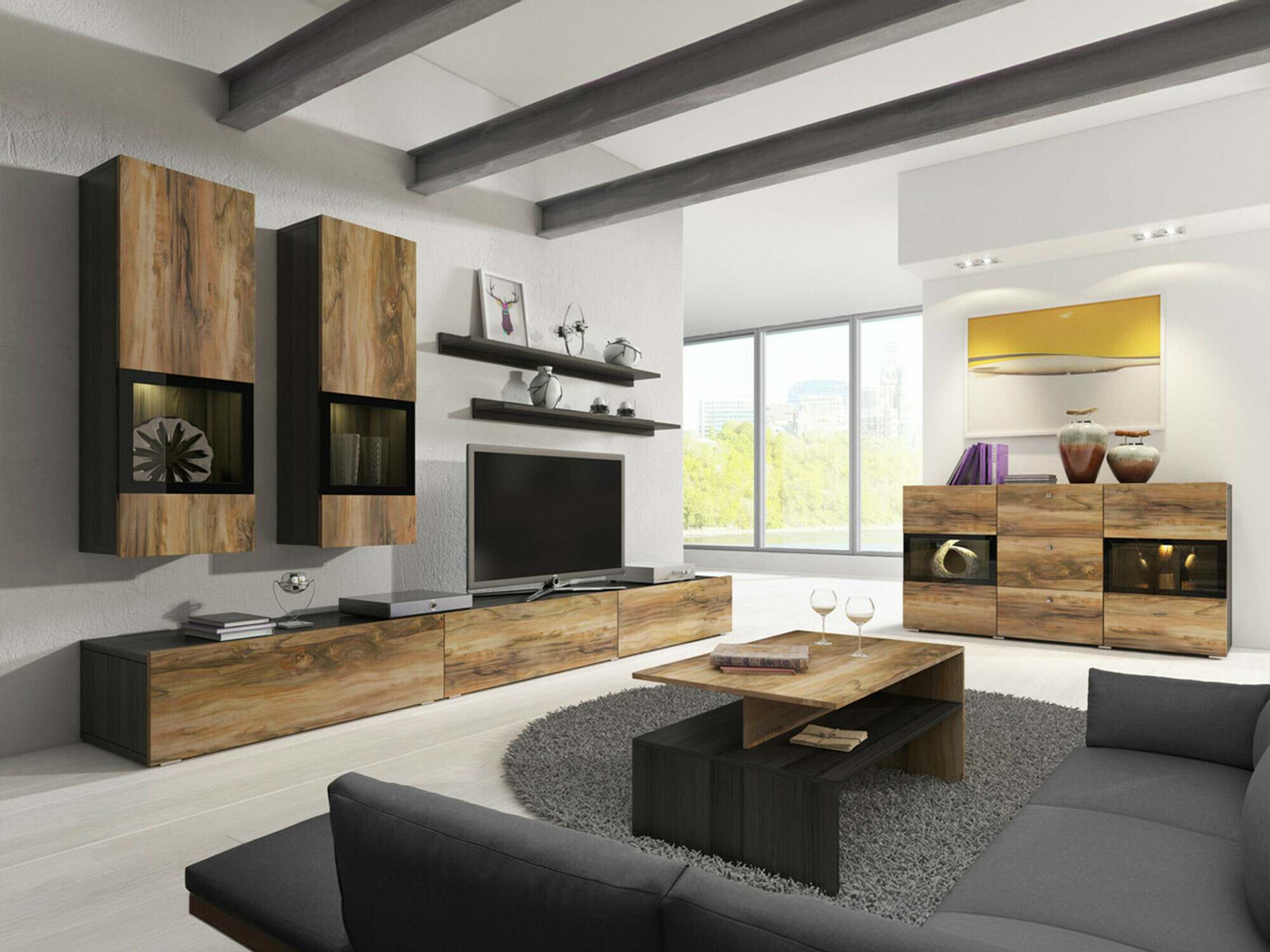 Set za dnevni boravak Serodeu 100 (Orah + Tamno smeđa)