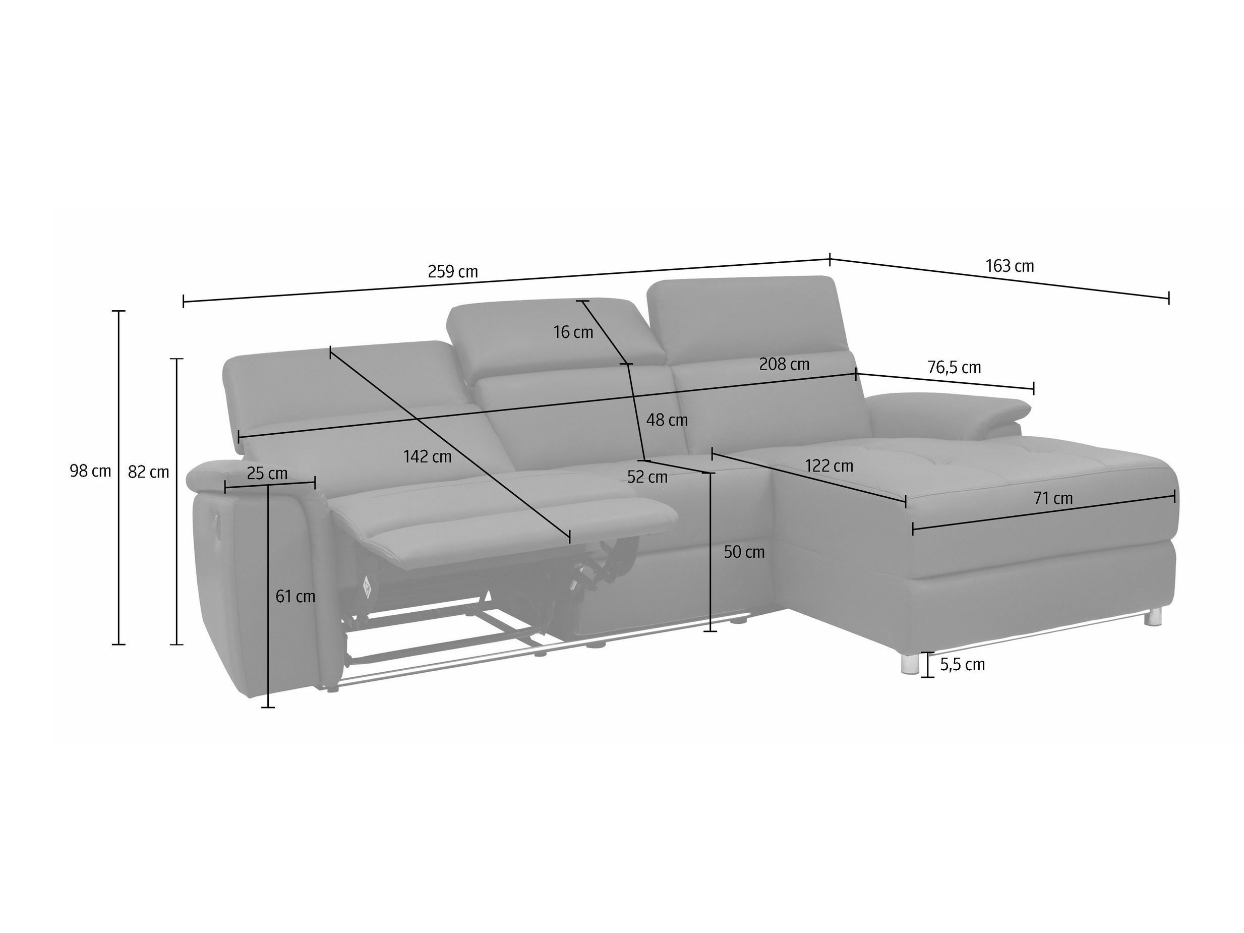 Podesiva kutna ganitura Denton 1488 (Crna)