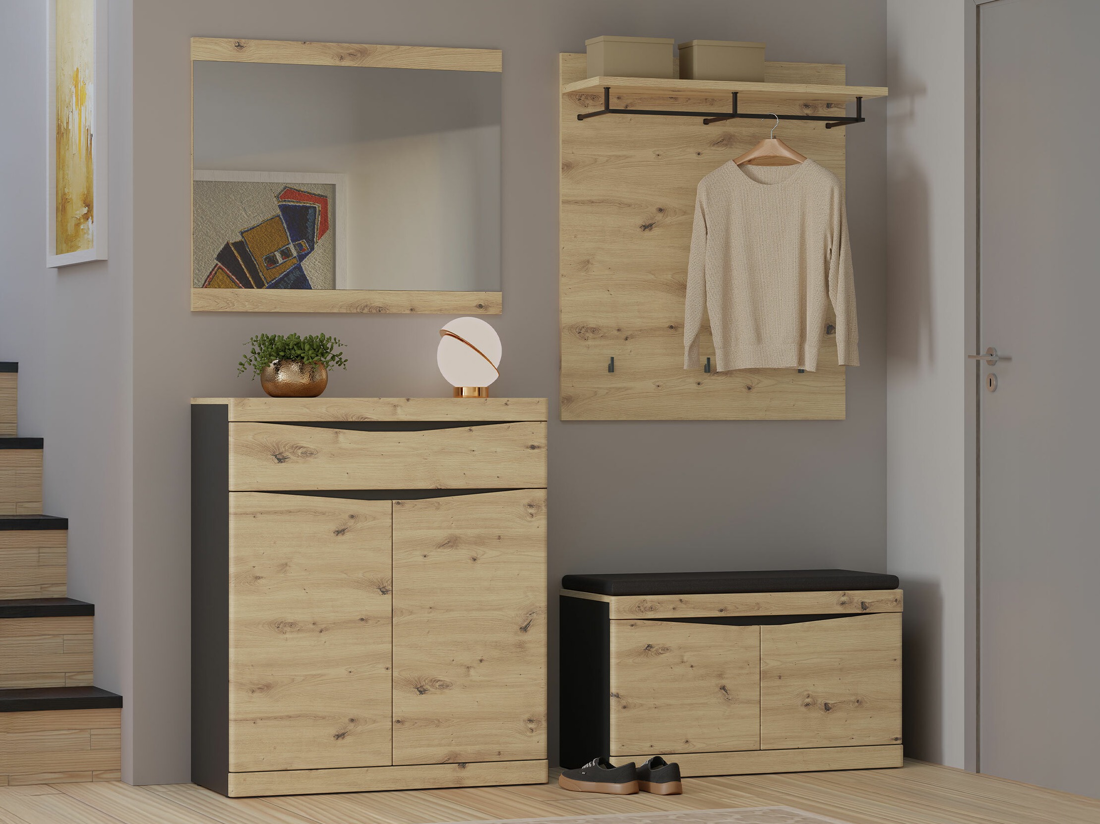 Set za hodnik Venlori 119 (Artisan hrast + Antracit)