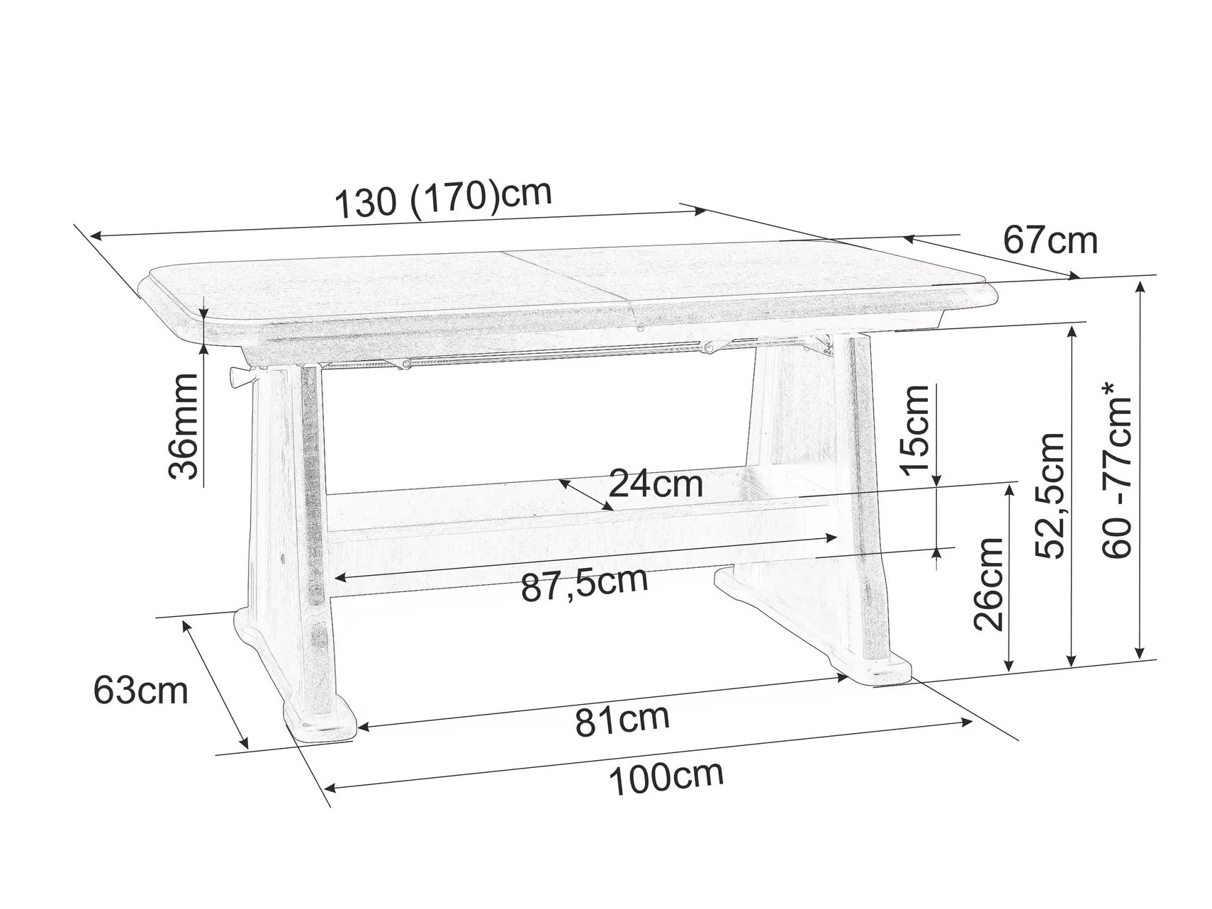 Transformirajući stolić za kavu Detroit 811 (Sonoma hrast)