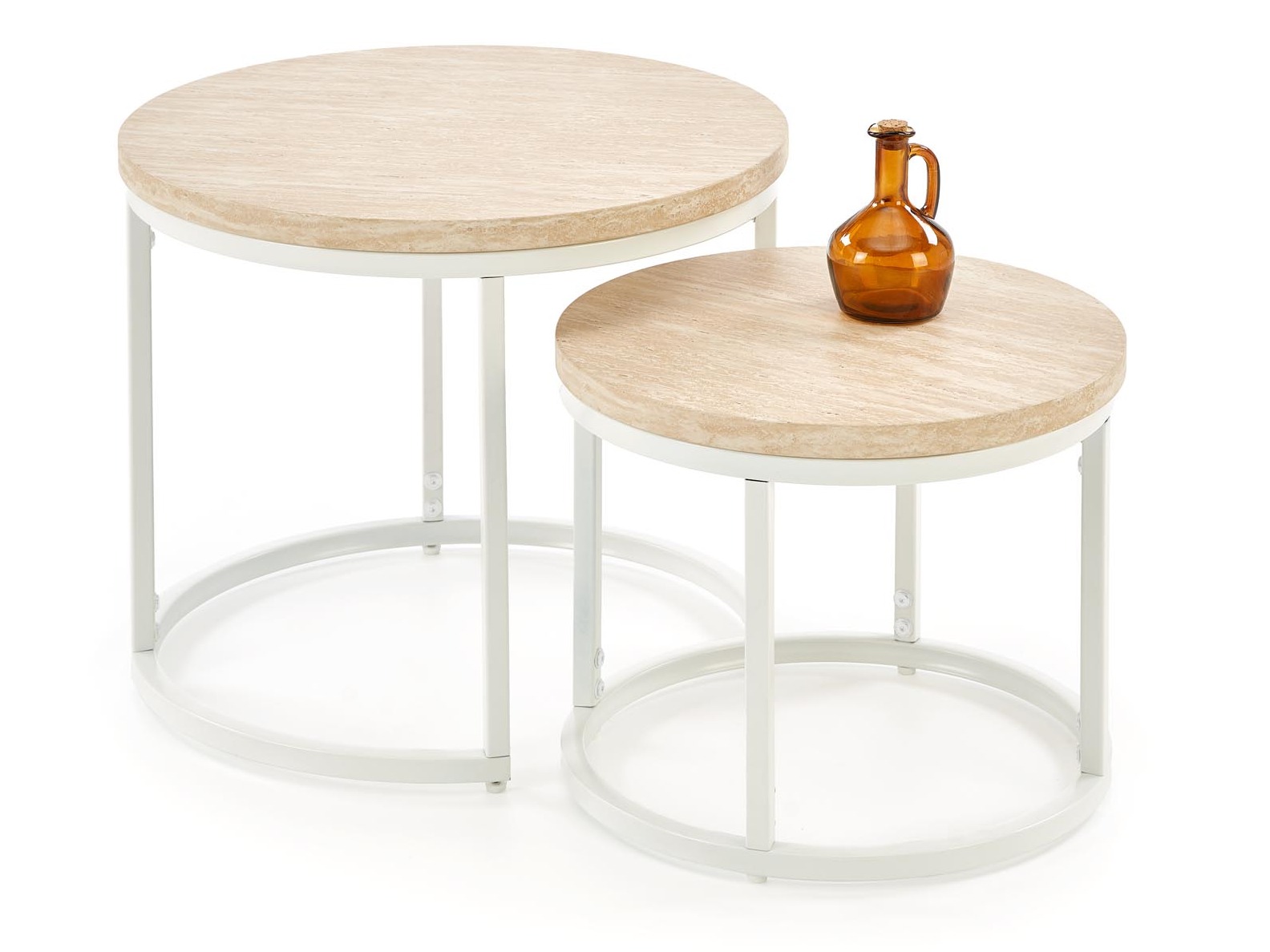 Set stolića za kavu Houston 951 (Svijetli travertin + Bijela)