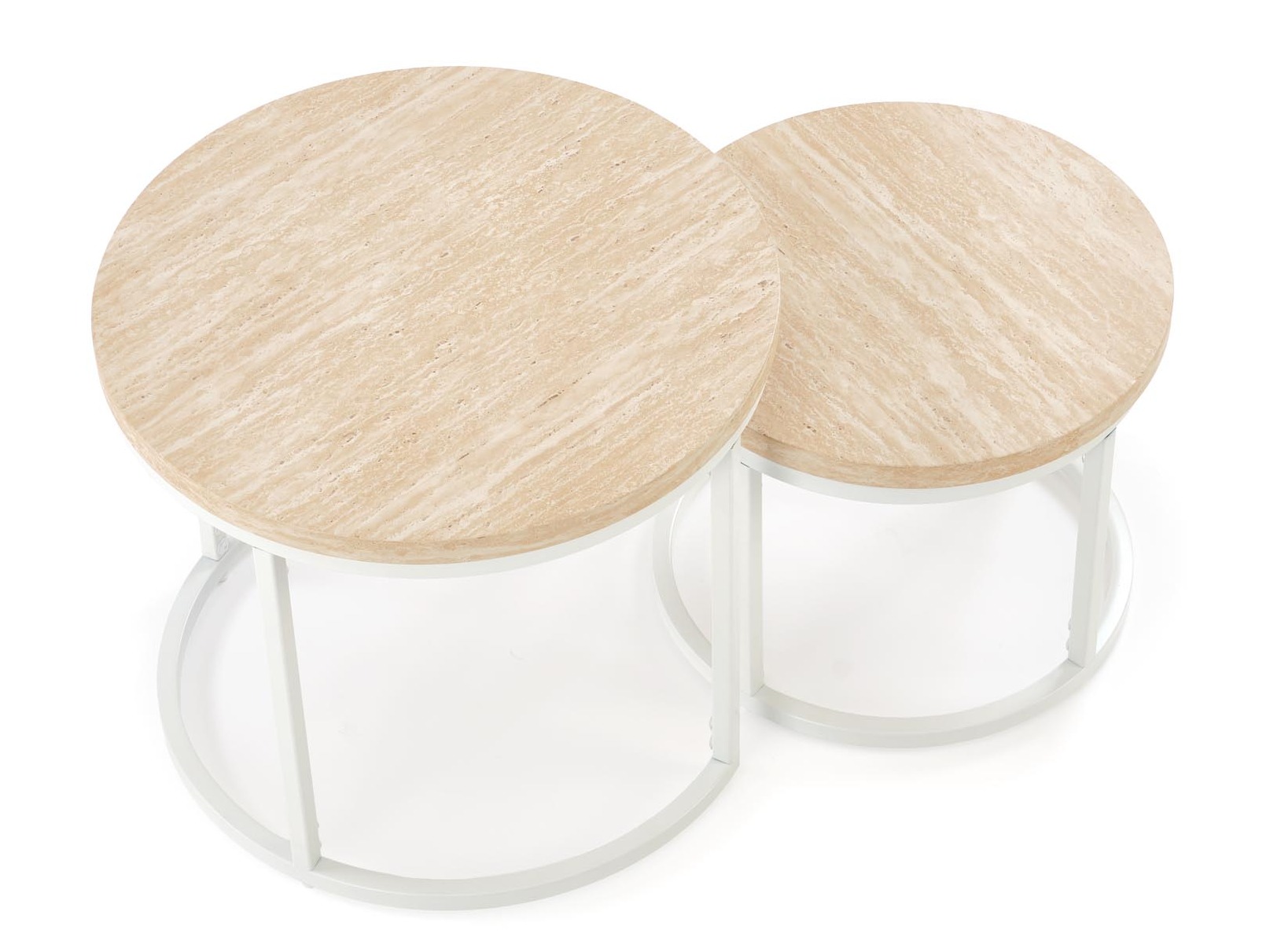 Set stolića za kavu Houston 951 (Svijetli travertin + Bijela)