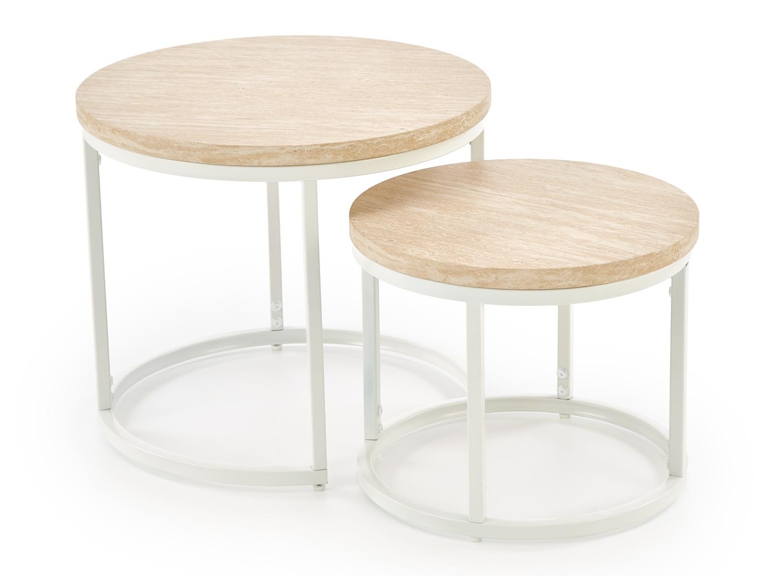 Set stolića za kavu Houston 951 (Svijetli travertin + Bijela)